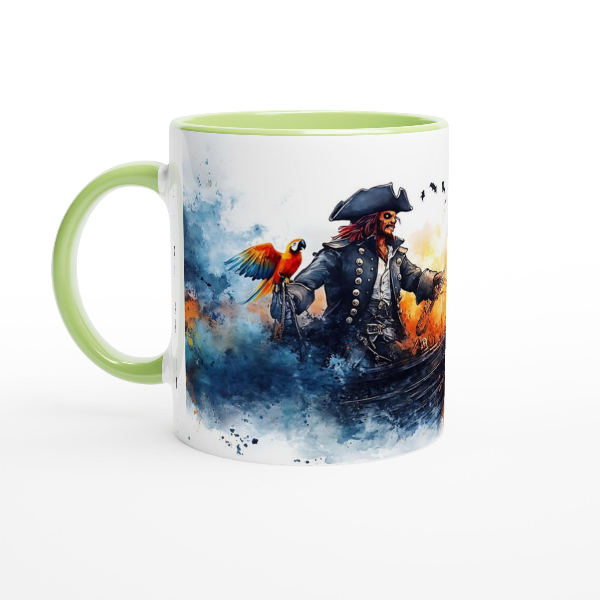 Piratmugg – Äventyrlig Vattenfärgsskäppare med Papegoja – 11oz Keramisk Mugg i Valfri Färg 7 e56680d0-bb85-40b5-b551-731a98fe1952