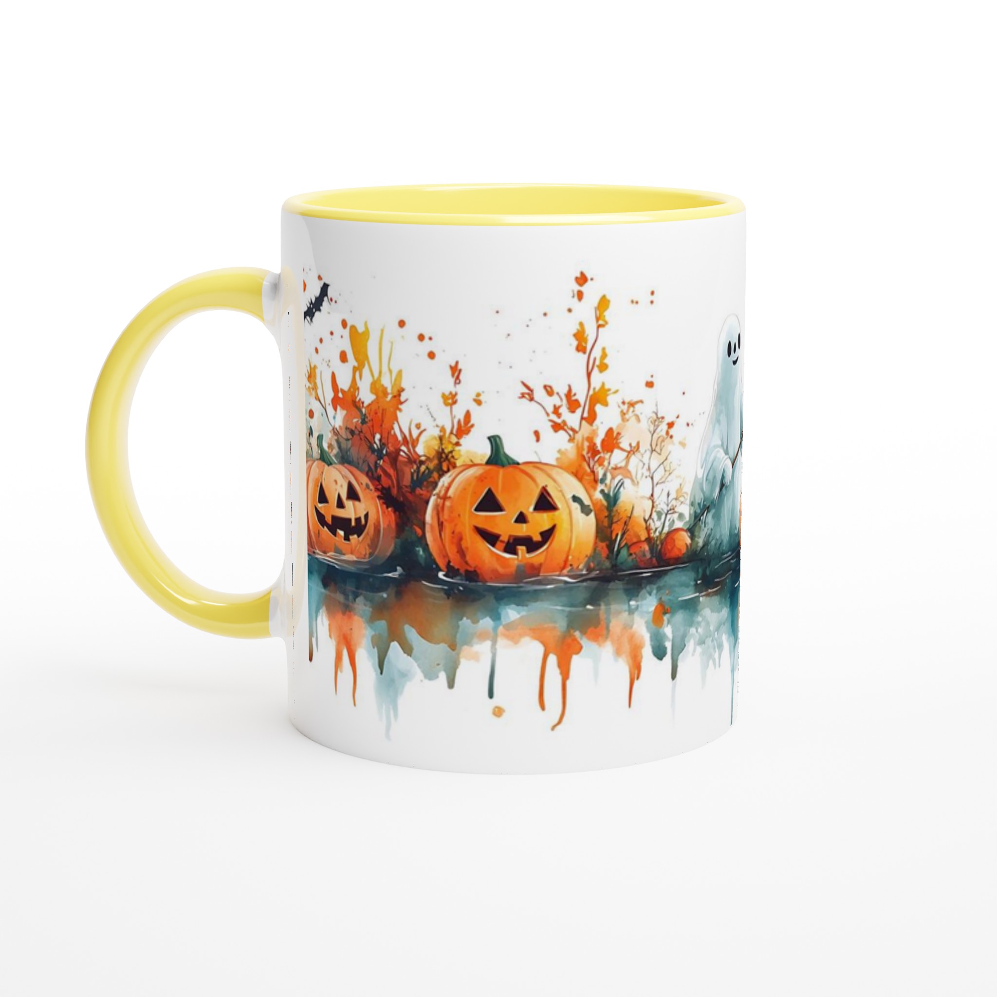 Bus eller godis? Spöket och Pumpan 11oz Keramisk Mugg – Färgglad Halloween Akvarell 3 e585ebb8-4d9a-4ac7-9dd4-333a5a0faf30