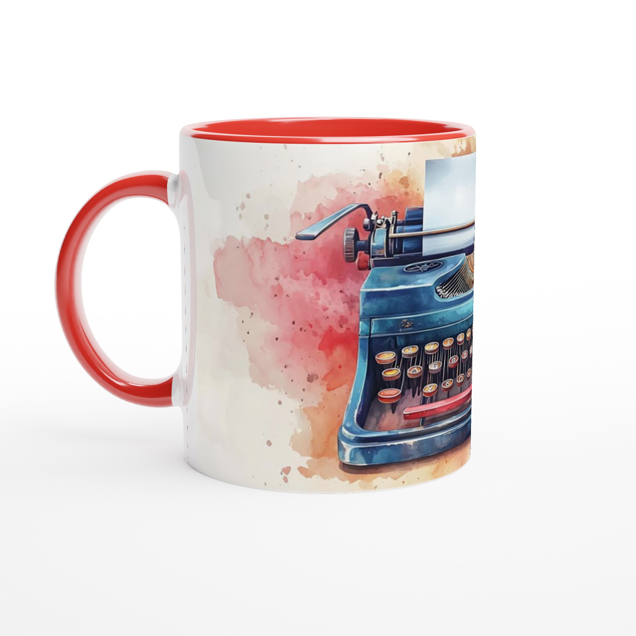 Retro Skrivmaskin Mugg – Konstnärlig Akvarelldesign i Flera Färger 5 e592306e-960d-4ccf-9634-db3925640136