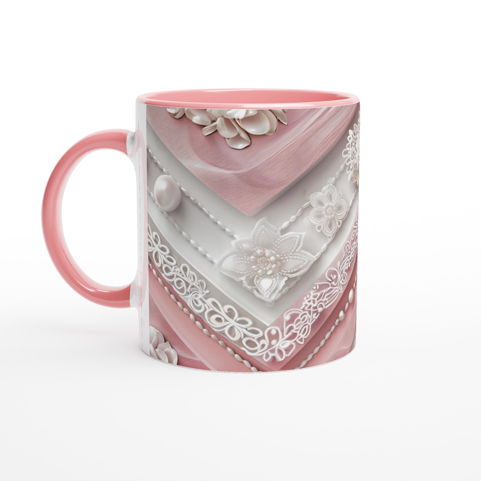 Vit 11oz keramisk mugg med elegant rosa och pärlinspirerat mönster – välj din favoritfärg 6 e5d7a969-aaff-4d48-86d1-992e745dcd9d