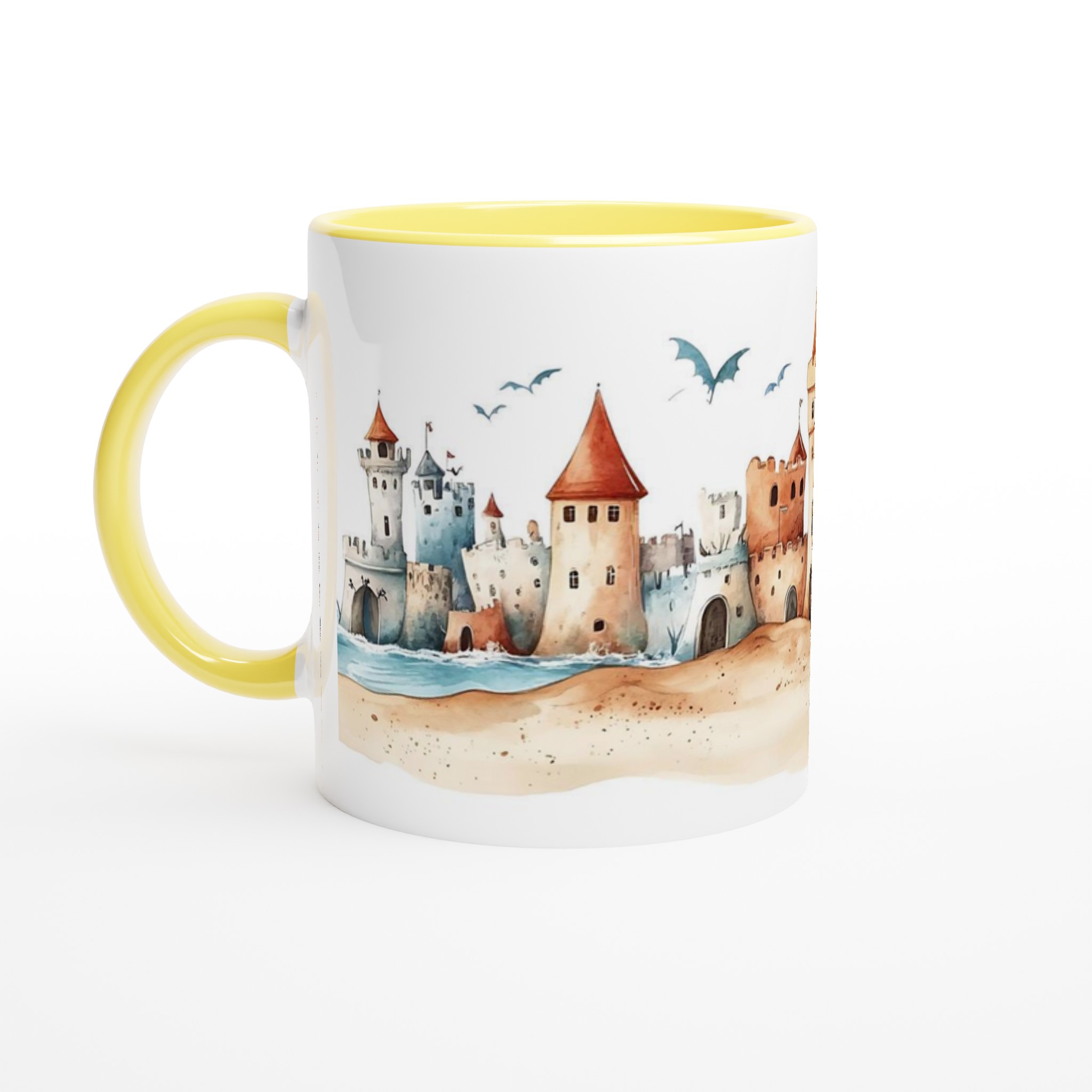 Fantasy Sand Castle Keramisk Mugg – Drömlikt Akvarelltryck med Slott och Drakar, Perfekt för Äventyrslystna 3 e5e9e9c9-9124-47aa-8135-69a7bebf1577