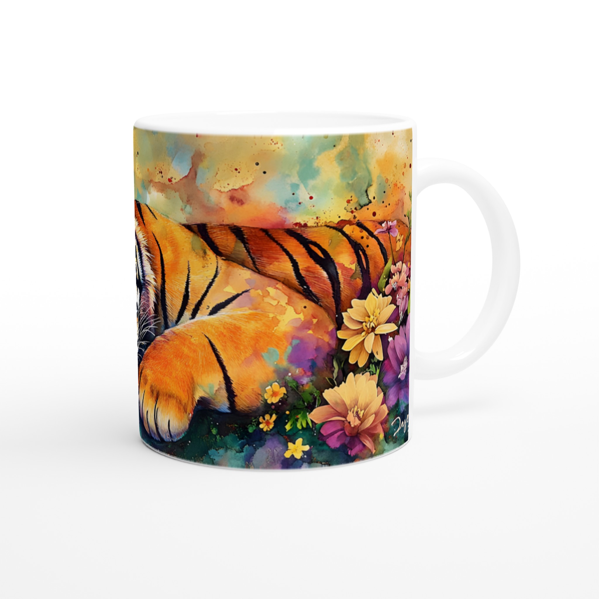 Vit 11oz keramisk mugg med färgstark tigerdesign – välj bland sju livfulla keramiska nyanser 9 e604797b-0779-45b9-a75f-ece4f619001c