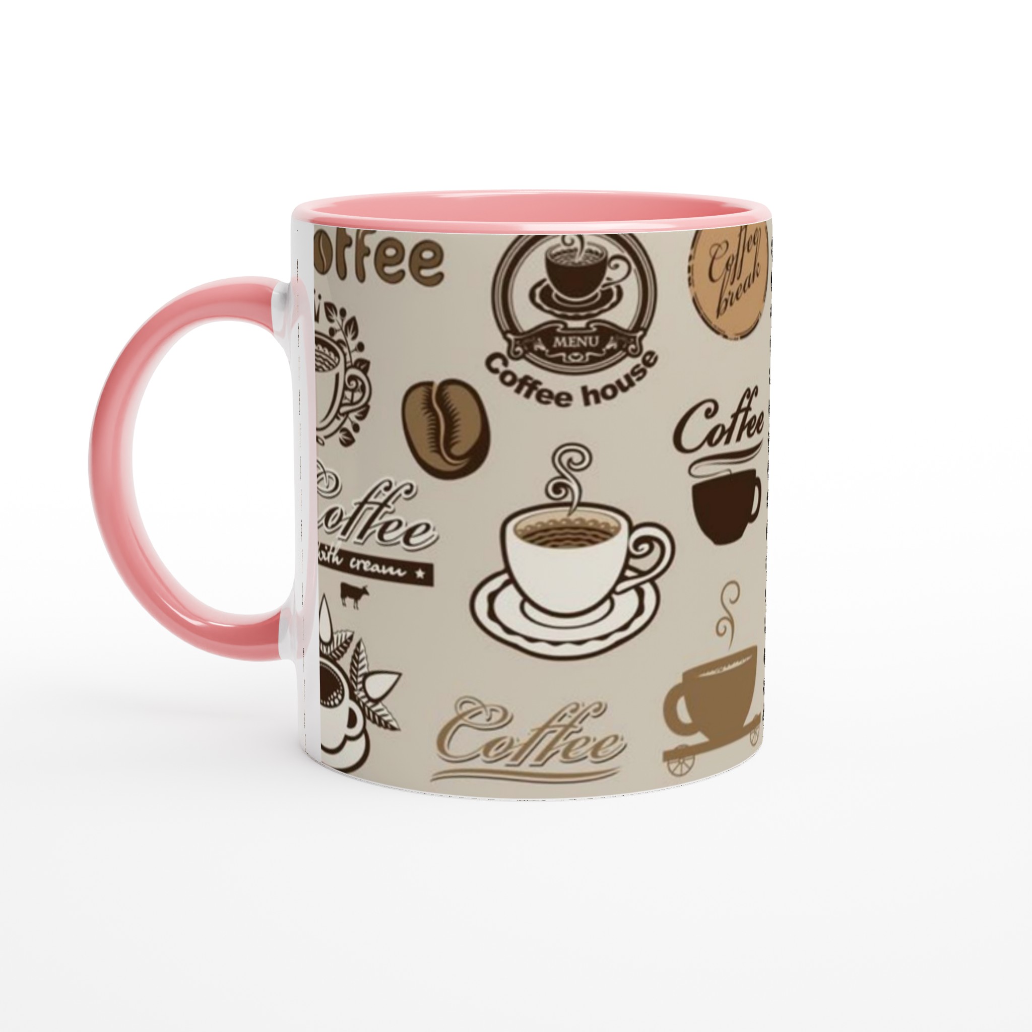 Vit 11oz keramisk mugg med klassiska kaffemotiv i bruna toner – välj bland sju färger 6 e6a09751-3850-447e-93db-0c6aba7f4b86