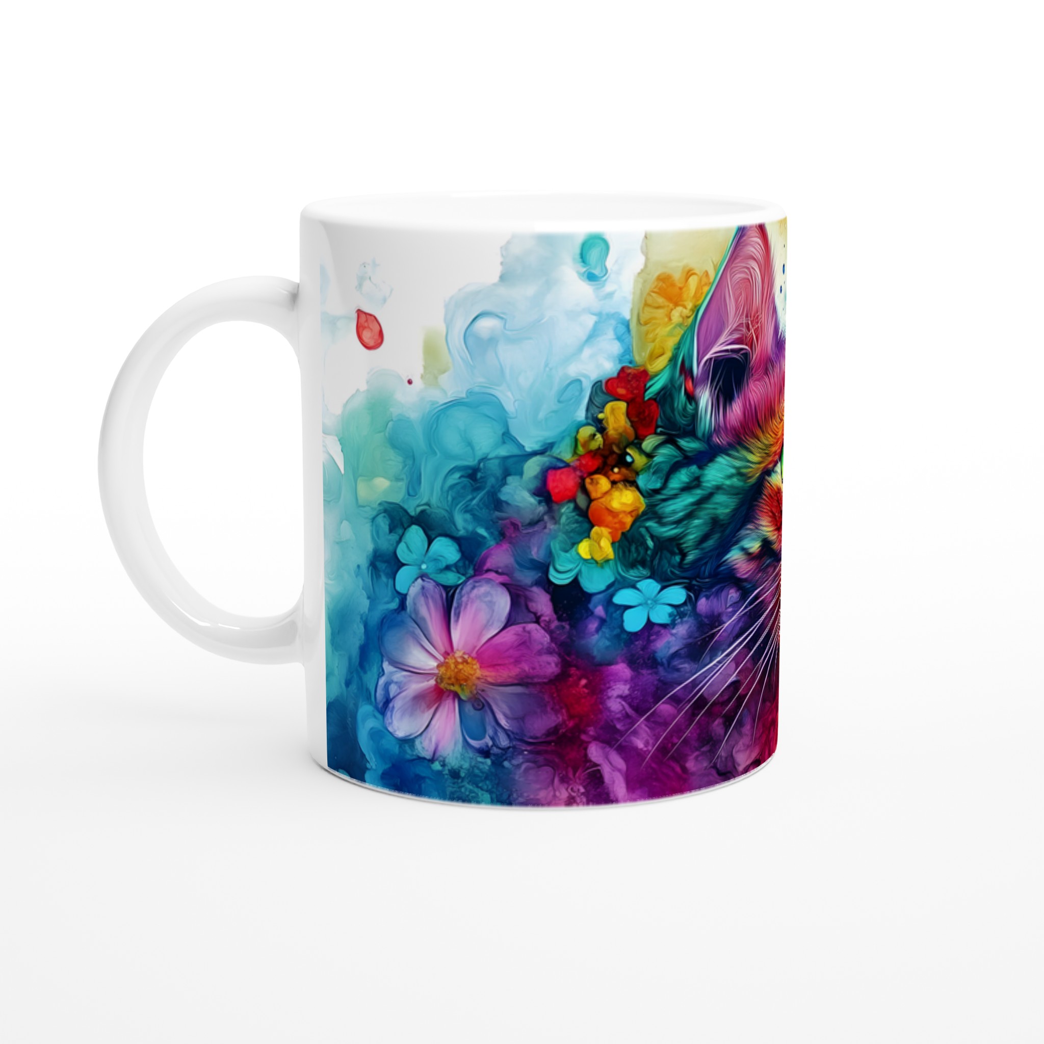 Mångfärgad Katten Mugg – 11 oz Keramikmugg med Psykedelisk Kattkonst, Välj Bland 7 Levande Färger 1 e6d542b0-1513-45f9-81e9-4071a742f587