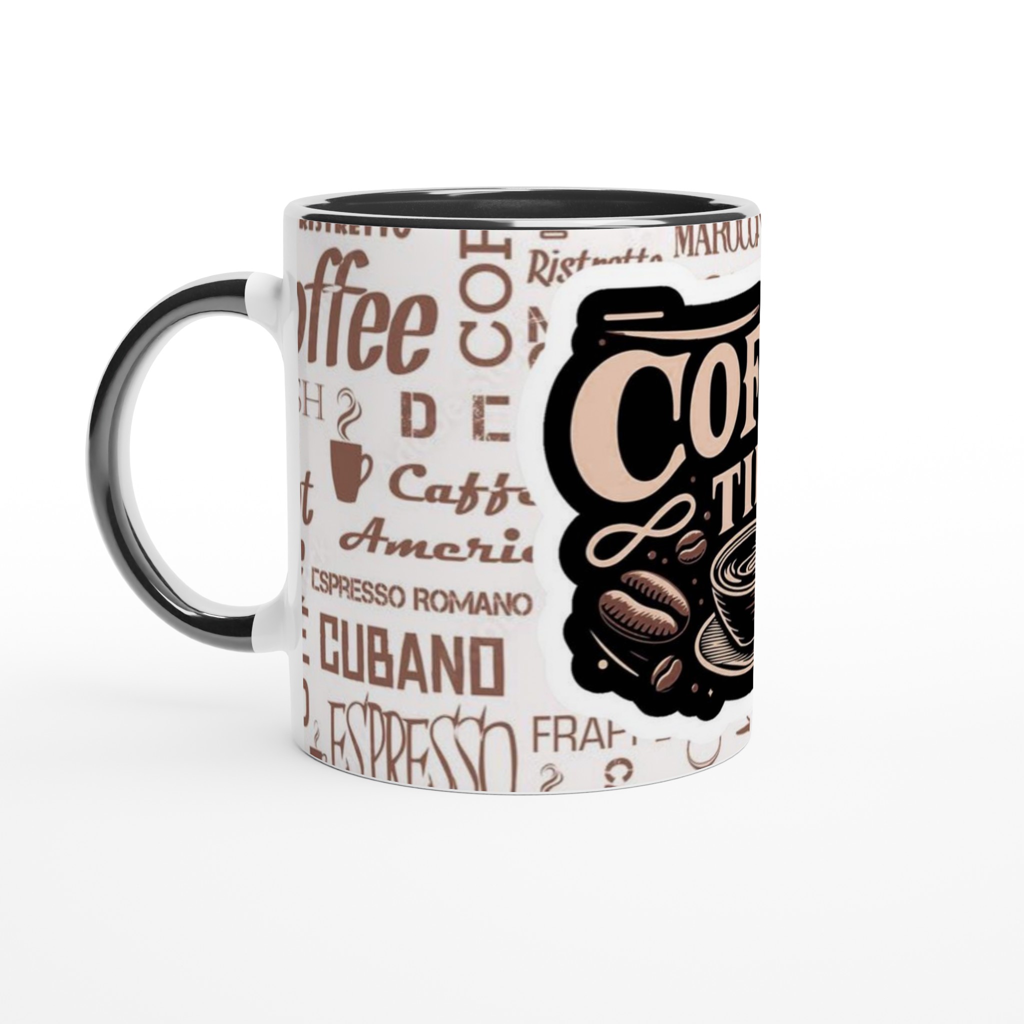 Vit 11oz keramisk mugg med ”Coffee Time”-design i tidlöst kaffeinspirerat uttryck 4 e7439c66-197f-4a6f-99a8-a46f260244b1