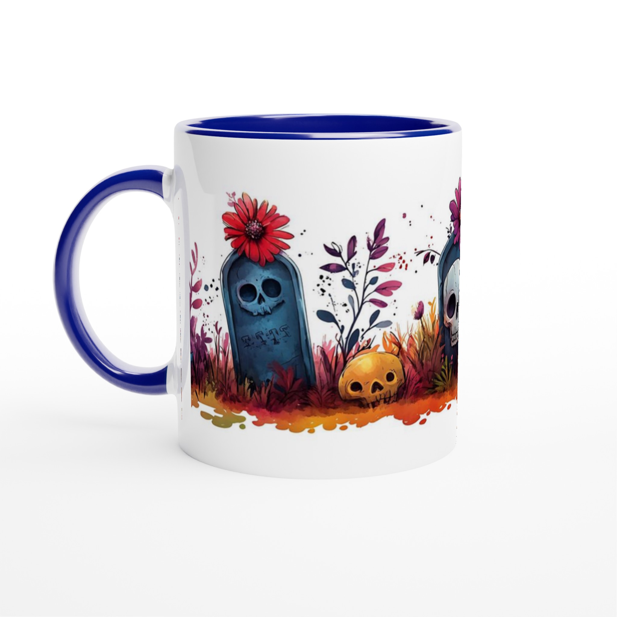 "Söta Skräcken" Keramisk Mugg - Gotisk Charm med Färgstarka Blommor & Skallar, 11oz Kaffekopp i Valfri Färg 2 e79d0c5e-741f-42dc-9291-5f37e4f817c7