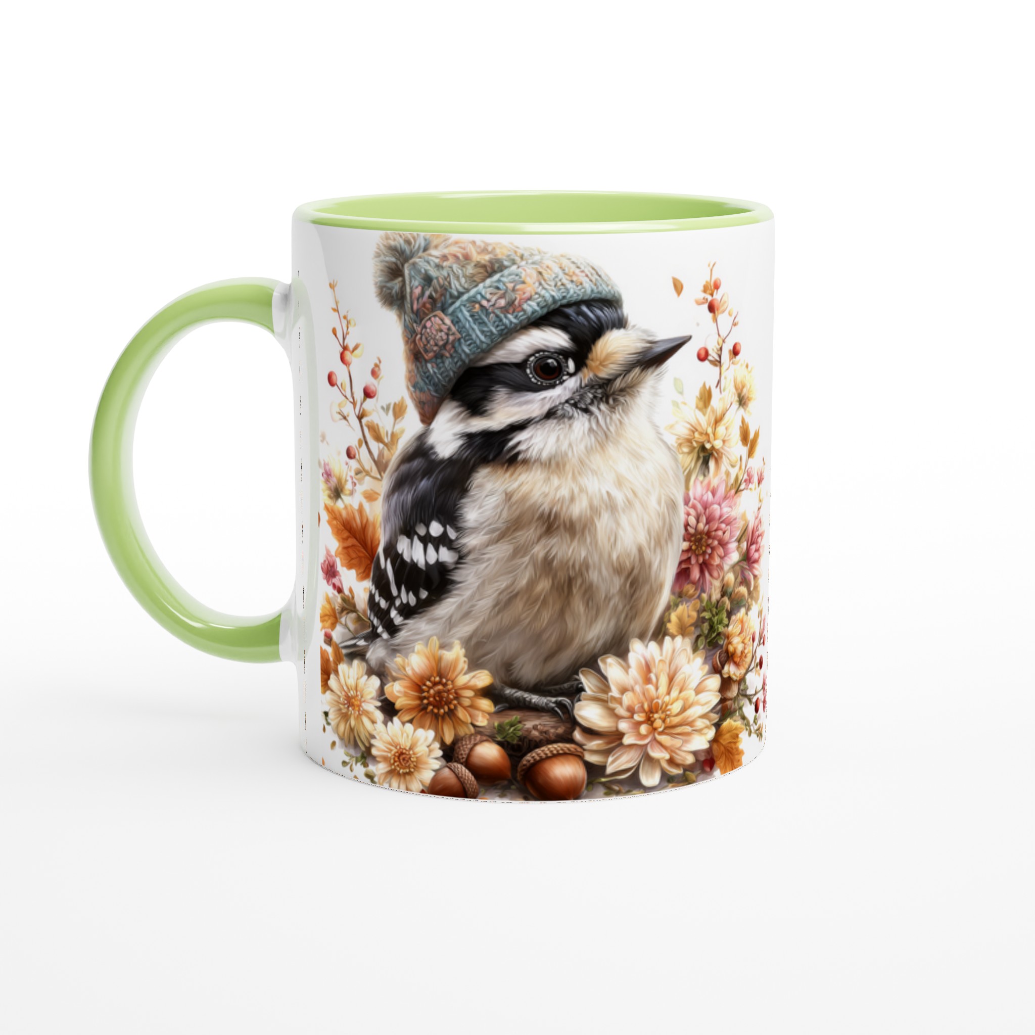 Vit 11oz keramisk mugg med charmigt fågelmotiv och varm höstpalett 7 e79f58e9-605c-46fb-9a1a-59f44e0e1958
