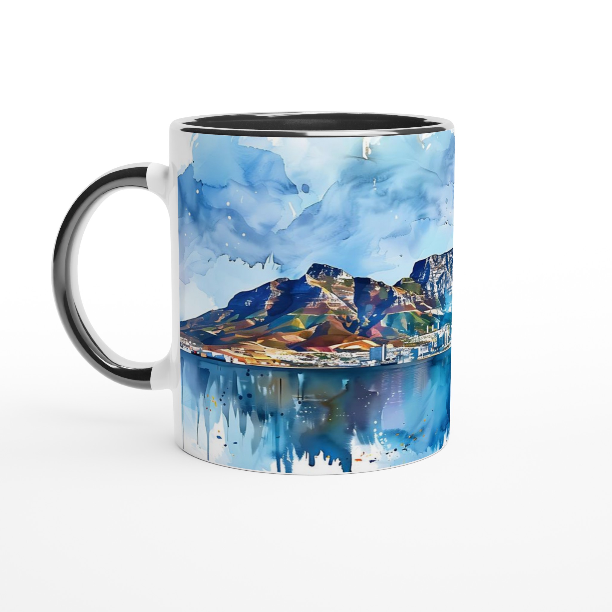 Akvarell Dröm - Kapstadens Berg och Stad vid Havet - Keramisk Mugg i Valfri Färg 4 e7e3df98-d677-4960-8a83-bd3c8615107f