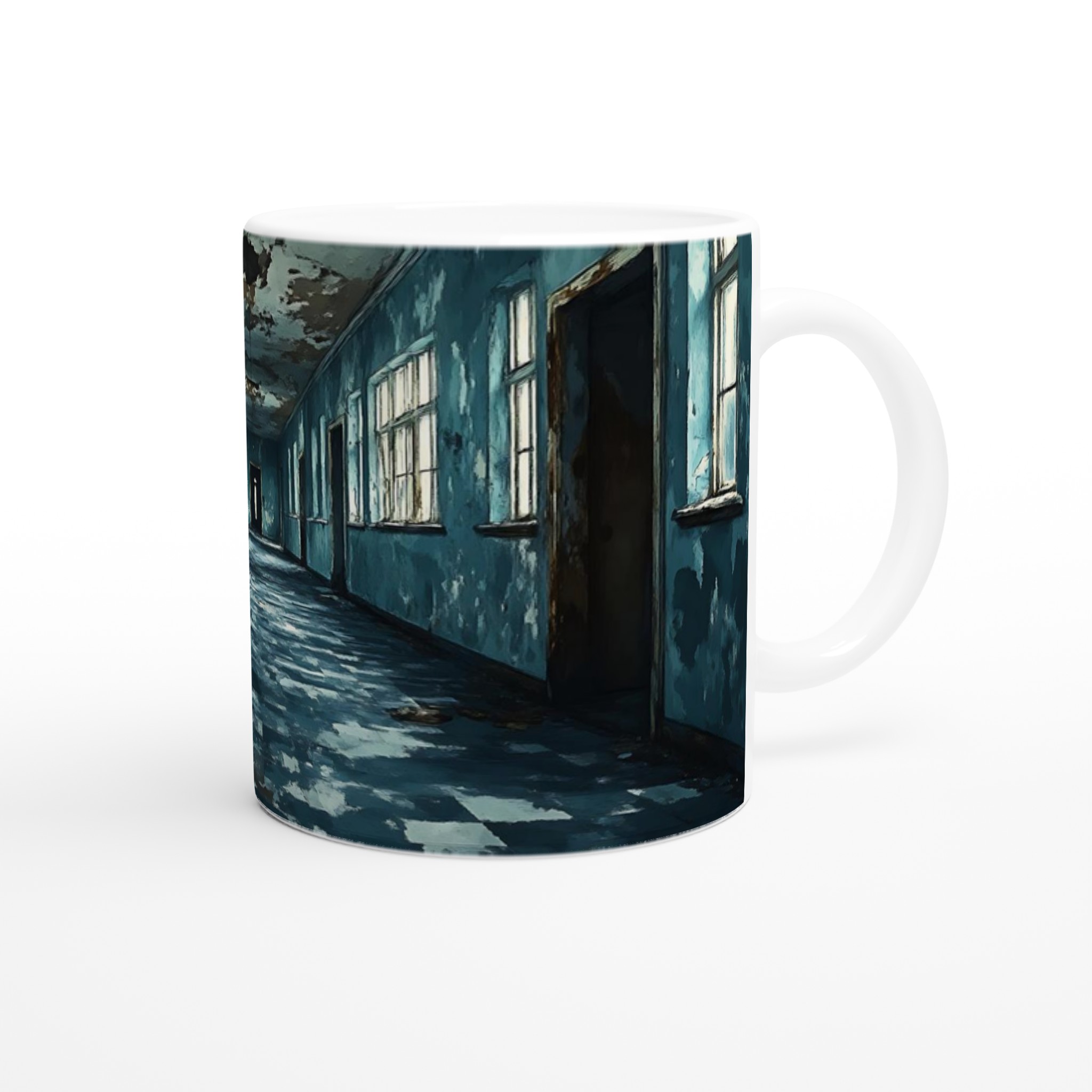 Mystisk Förfallen Korridor 11oz Keramisk Mugg - Skrämmande Blå Konst för Din Kaffestund 9 e7f512c8-2dce-41c6-a599-1b98b9a039c6