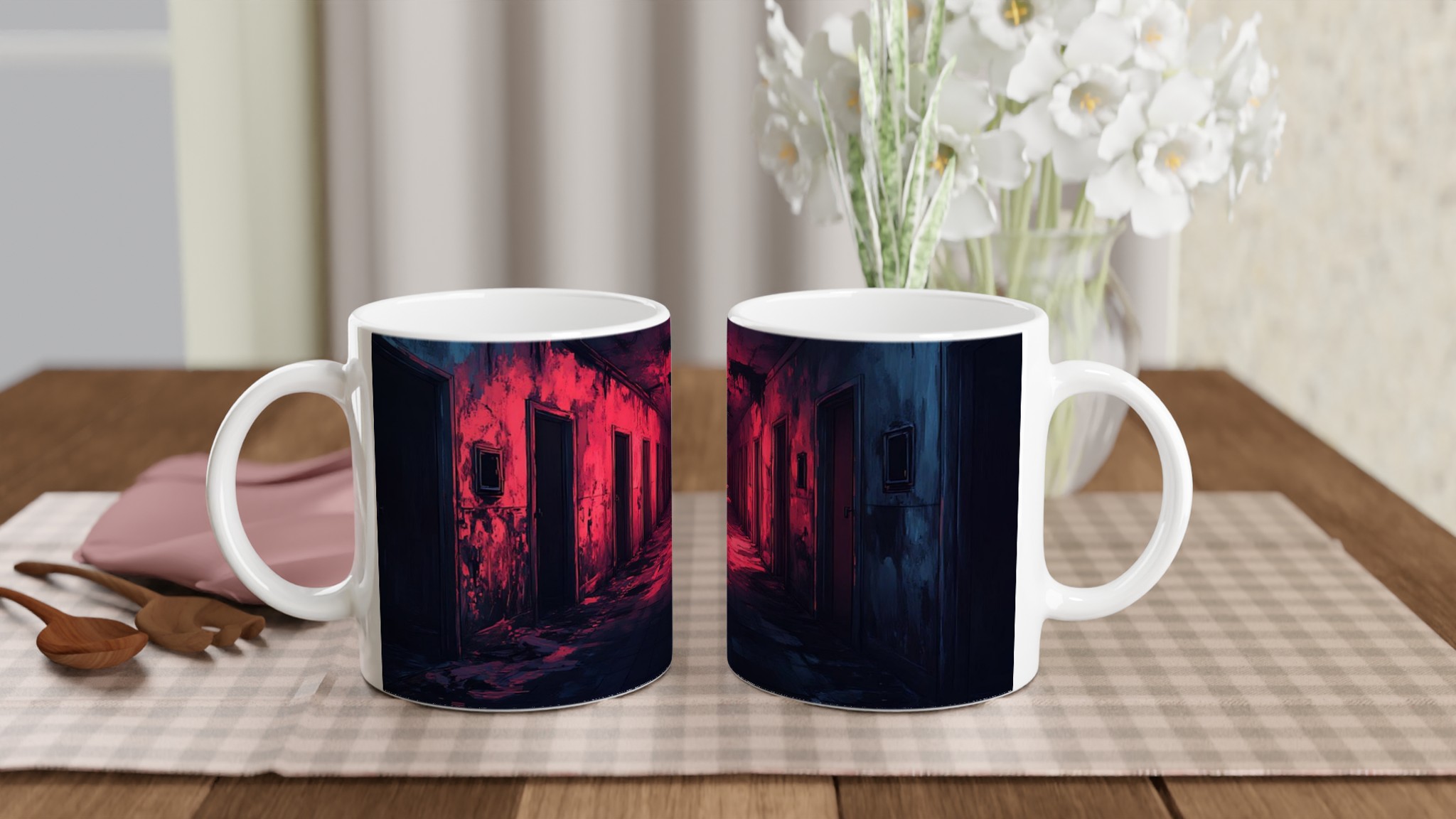 Spooky Hallway Mug – 11oz Keramisk Mugg med Surrealistisk Skräckkonst & Färgval 10 e810bb27-6110-4cb7-a15f-2aef814bfaaa