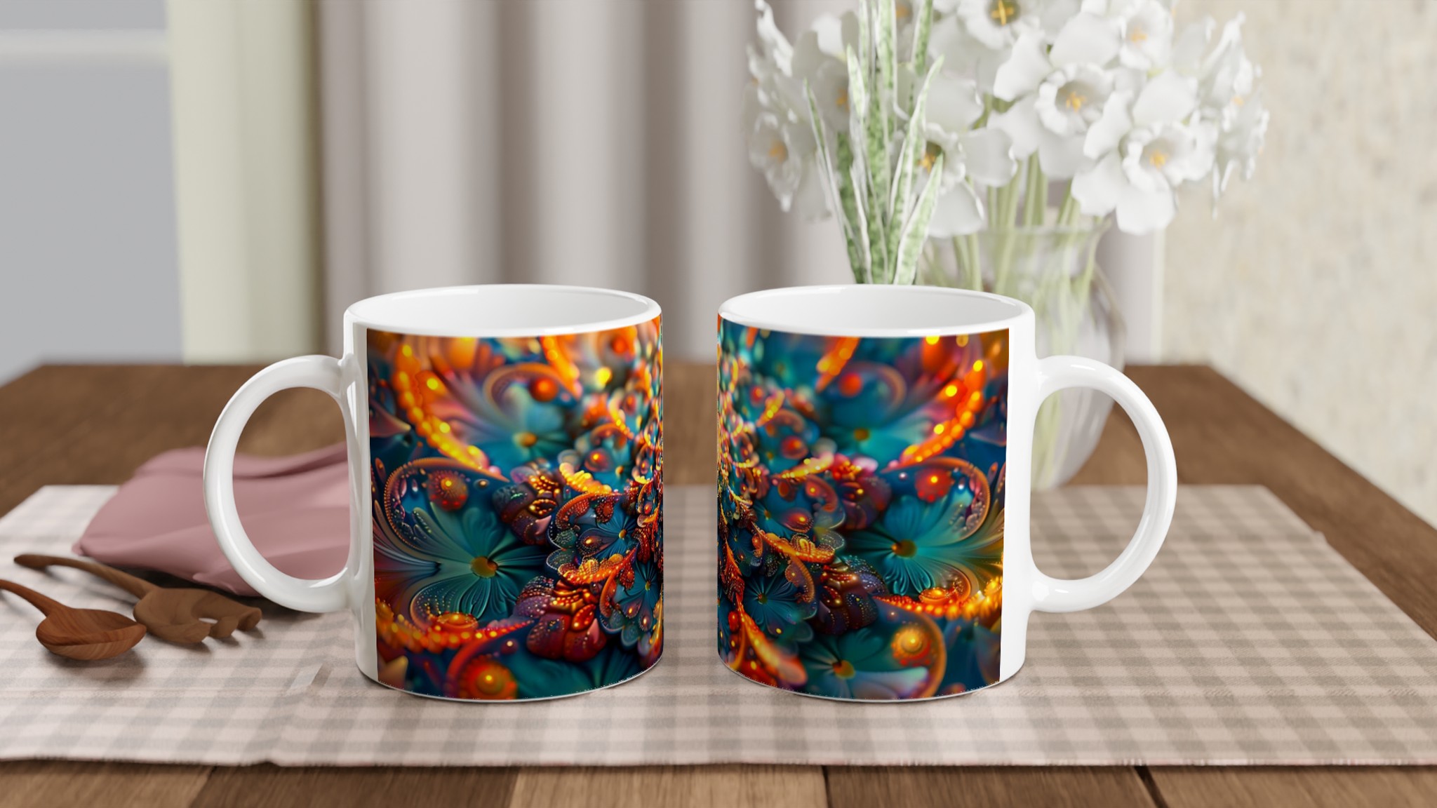 Psykedelisk Blomstrande Mandala Mugg – 11 oz Keramikmugg i Vibrerande Färgval 11 e832582e-1768-4f35-9fbb-6ed8702ac55d