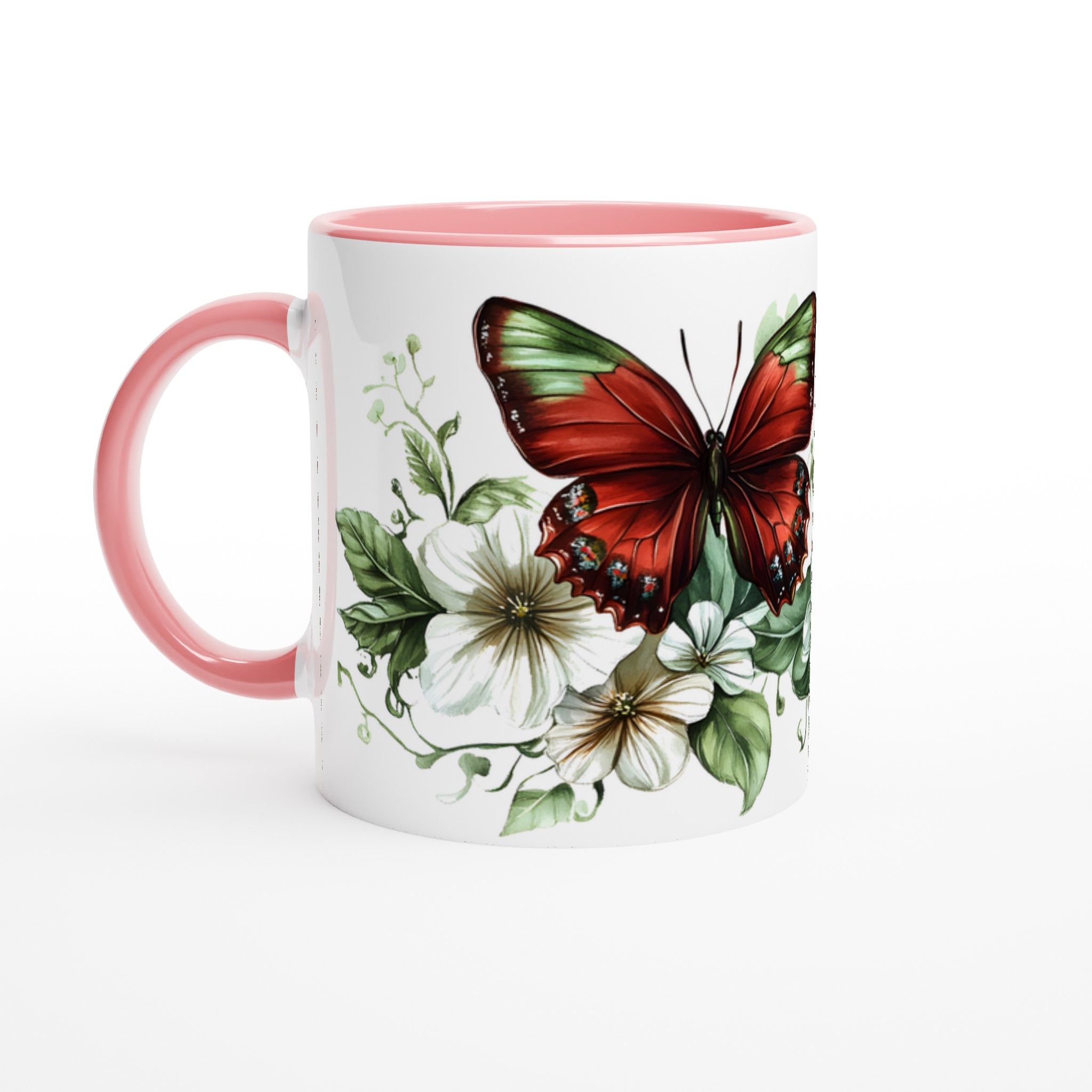 Fjärilsdröm – 11oz Keramikmugg med Eleganta Röda Fjärilar och Blommor i ditt Val av 7 Färger 6 e870dc8f-ce24-4888-bb65-a513cf5caf36