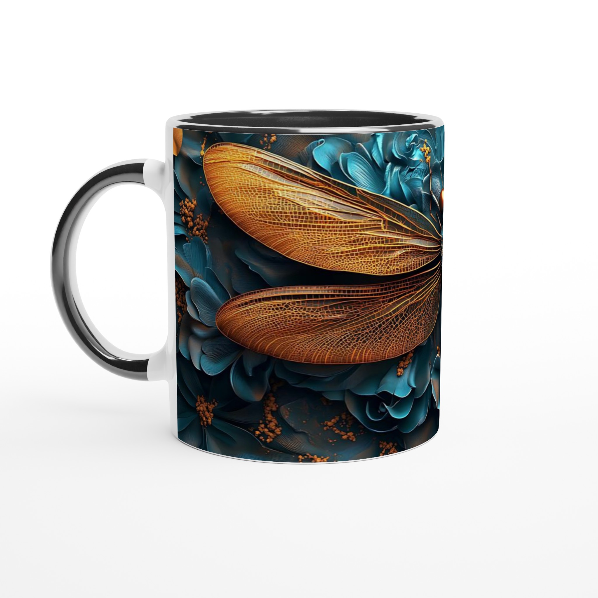 Abstrakt Trollslända Keramisk Mugg - Blått och Guld för Kaffe- och Tebjudningar i Konststil 4 e89caefb-edb8-4ce2-b0bf-ae3afda1bacc