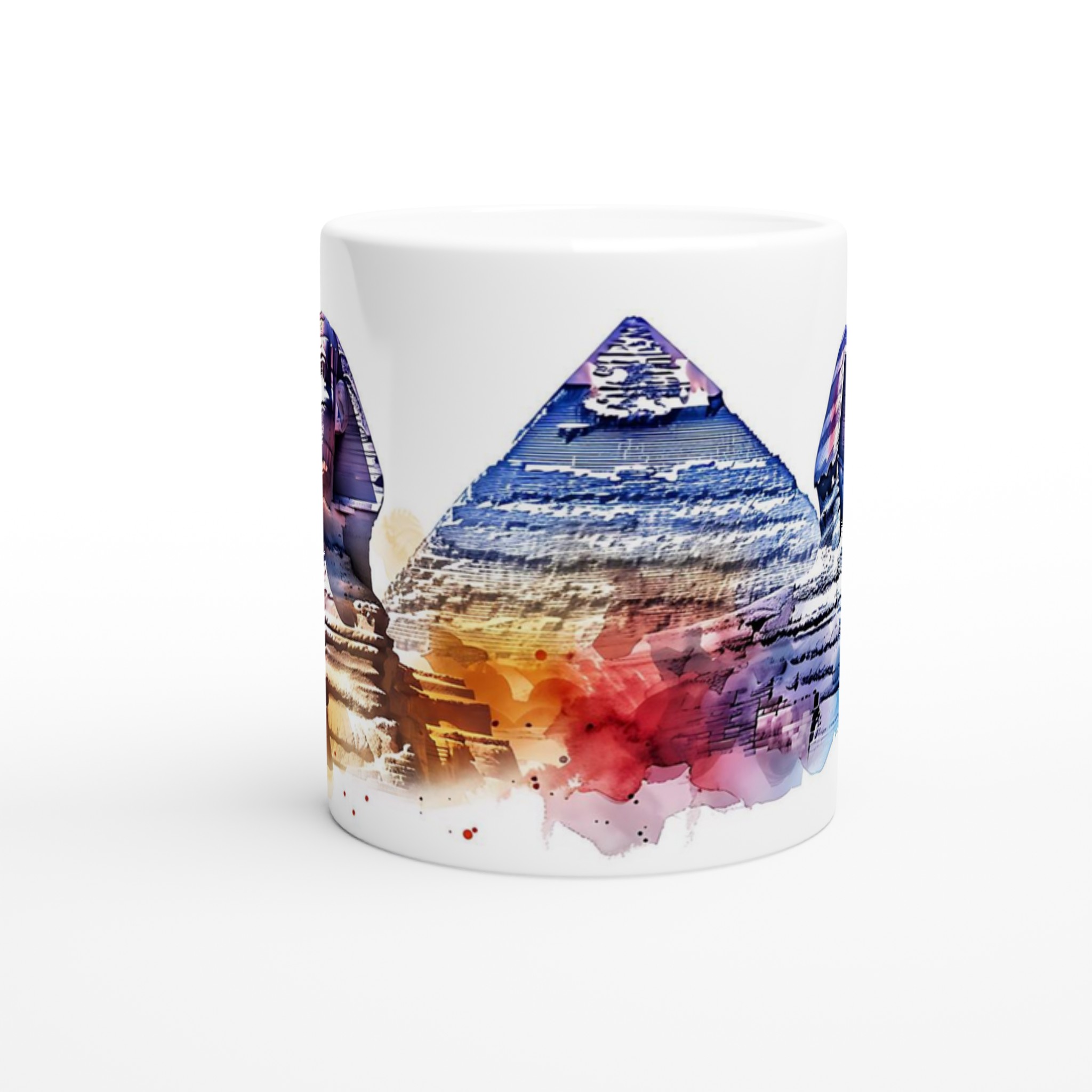Egyptisk Akvarell Mugg - Sphinx & Pyramid Design i Levande Färgstänk 8 e8c0a10a-9a96-4222-879d-347f097ee163
