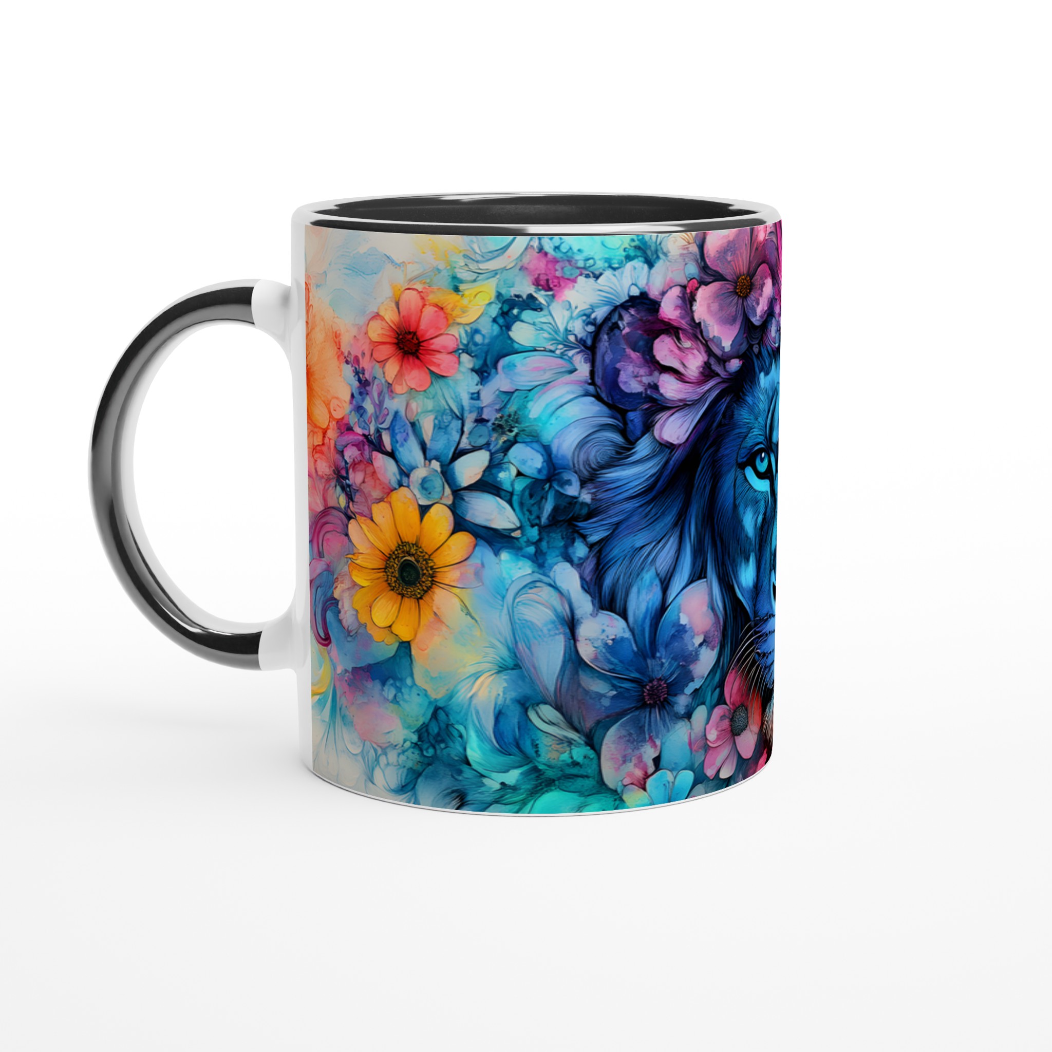 Vit 11oz keramisk mugg med levande lejon och blomsterdesign i flera färger 4 e8c868ad-db02-4f27-a371-65a64008996e