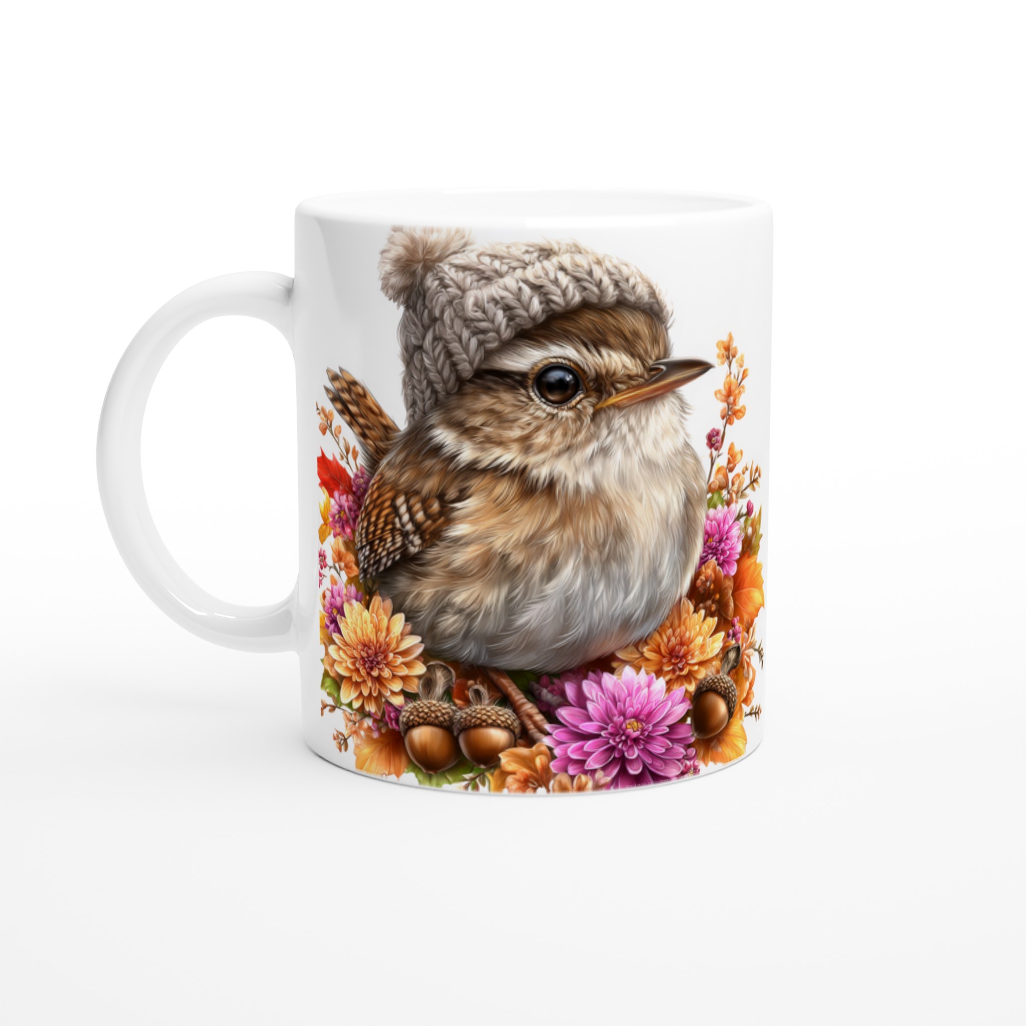 Vit 11oz keramisk mugg med höstinspirerat fågelmotiv i väljbar keramikfärg 1 e90a080b-9164-48d0-958e-4c74d2eb5f80