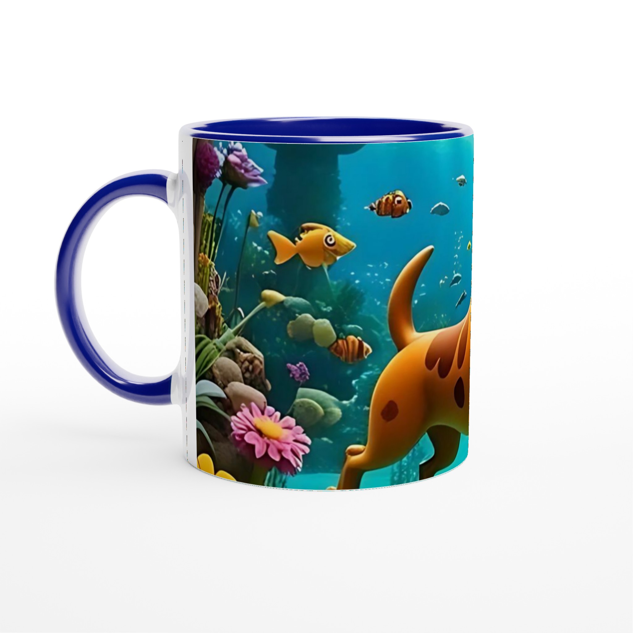 Vit 11oz keramisk mugg med färgsprakande undervattensäventyr och lekfull hunddesign 2 e9663060-9c72-4d93-9fc9-a618b6cbf244