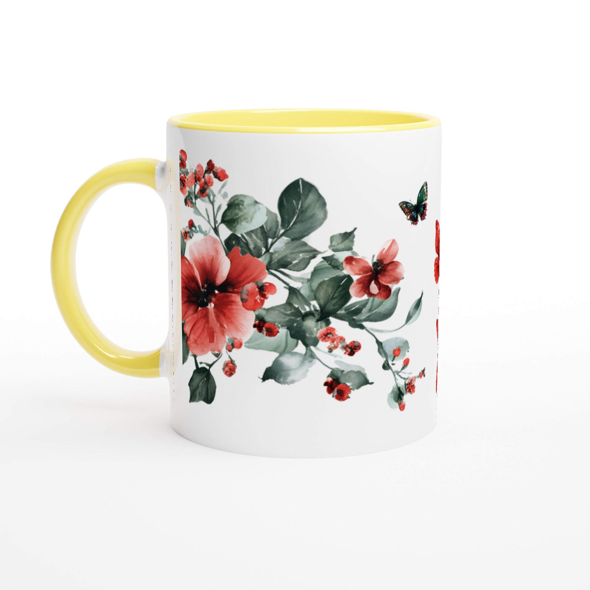 Fjäril och blomsterakvarell 11oz Keramisk Mugg – Välj bland 7 Livfulla Färger 3 e97cf1c8-0387-46d4-b33f-8bea5c1b6d45