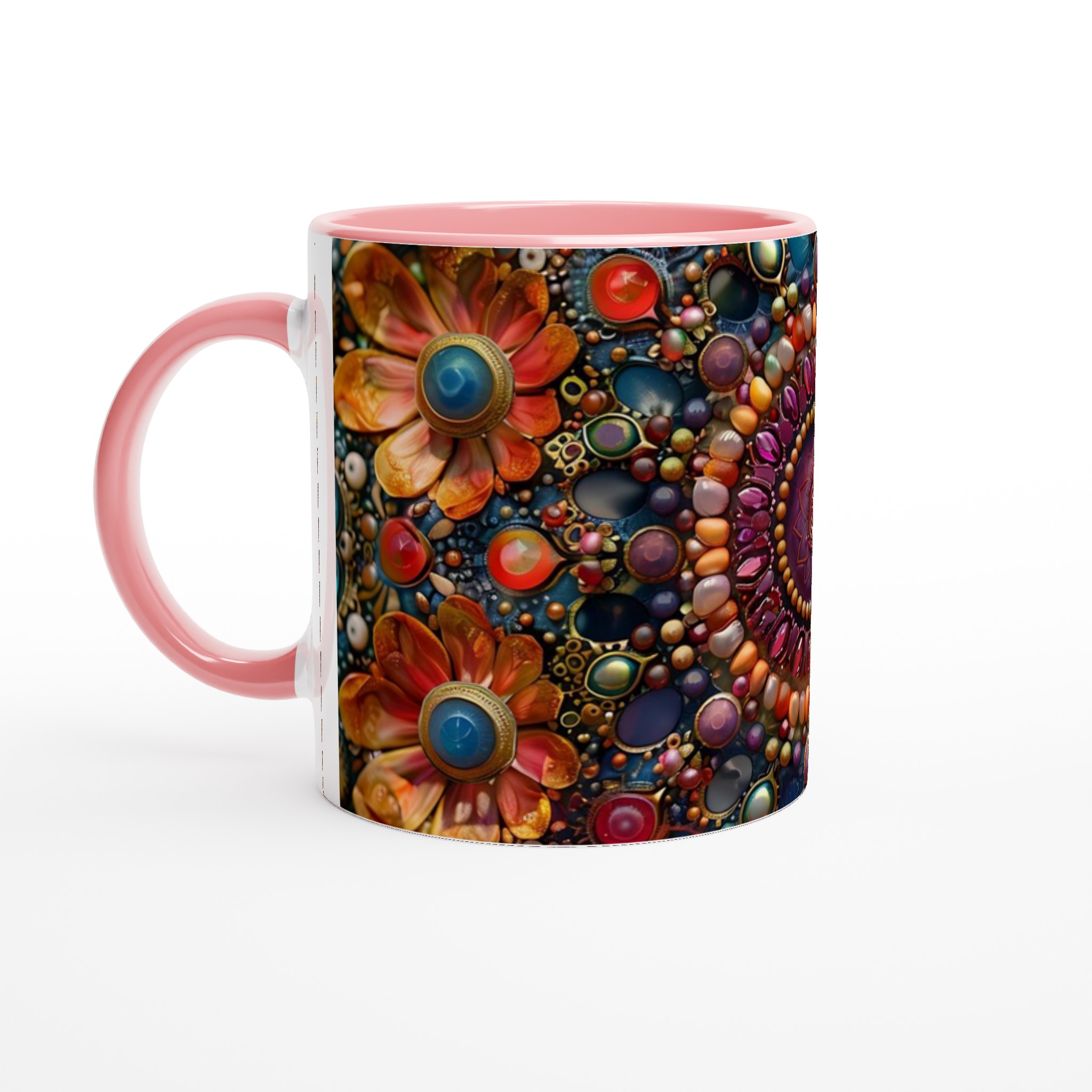 Bohemisk Blomstermandal Keramikmugg – Konstnärlig 11oz Kaffemugg med Färgglada Juveltoner 6 e982aa23-b922-4fb7-9f11-46f0aa9656f0