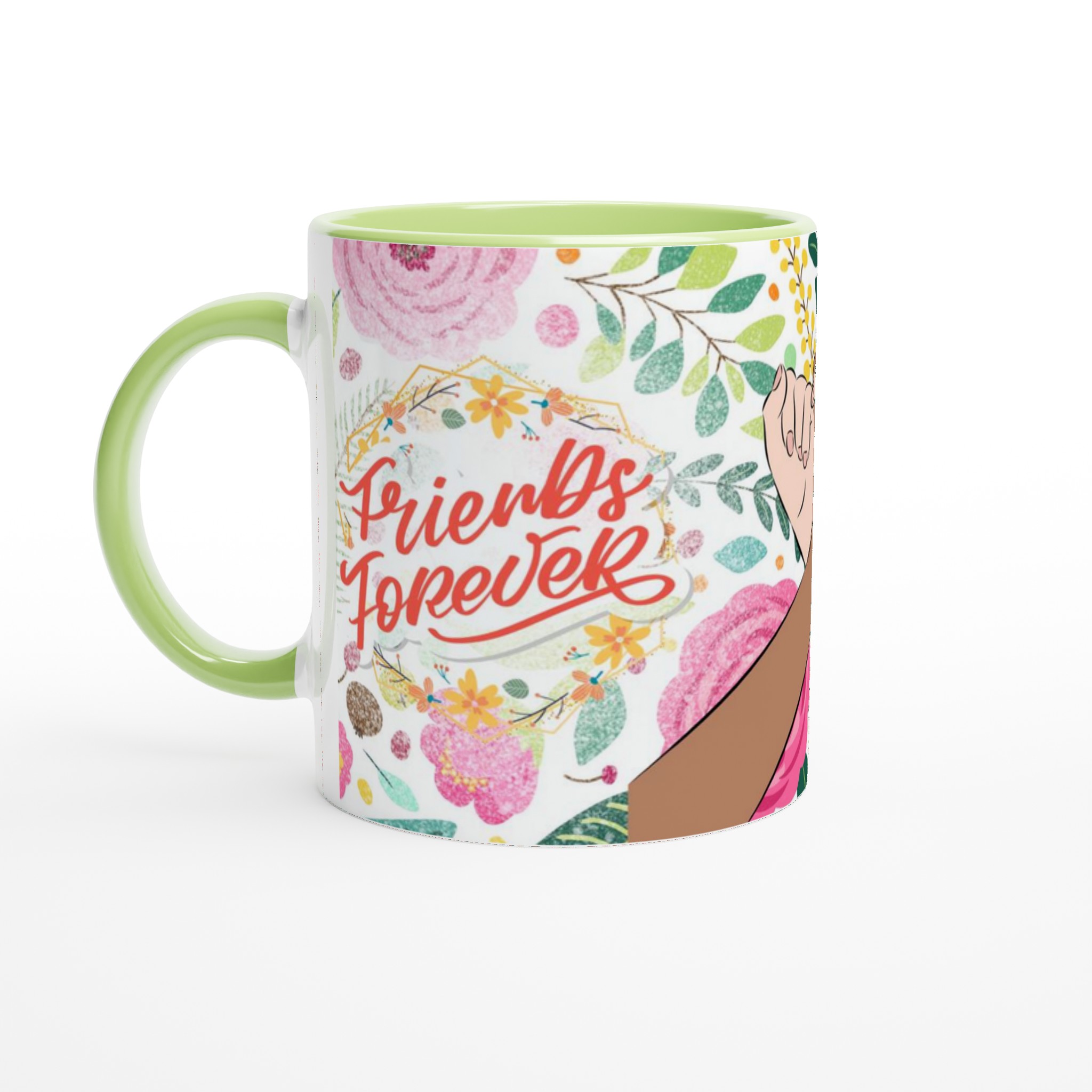Vit 11oz keramisk mugg med "Friends Forever" blomsterdesign – välj din favoritfärg för personlighet 7 e98a926b-7cf7-4677-86ff-a3aac5027e30