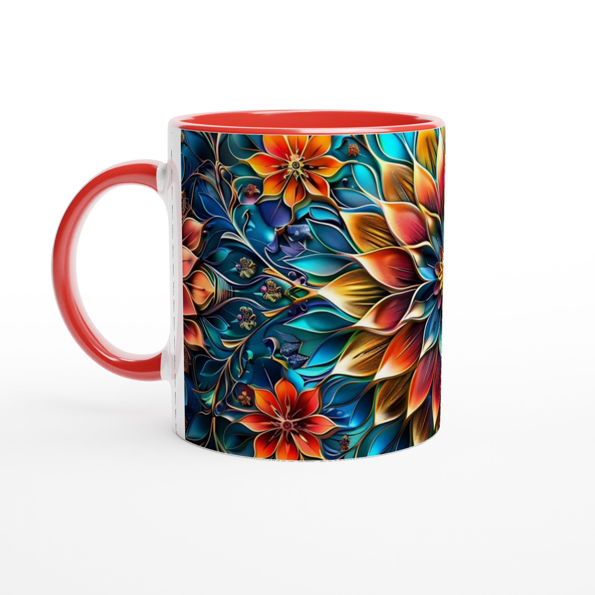 Mångfärgad Floral Mandala 11oz Keramisk Mugg – Konstnärligt Tryck i Valfri Färg 5 e9e2543f-aa08-4c4e-b990-ab59b365f5d1
