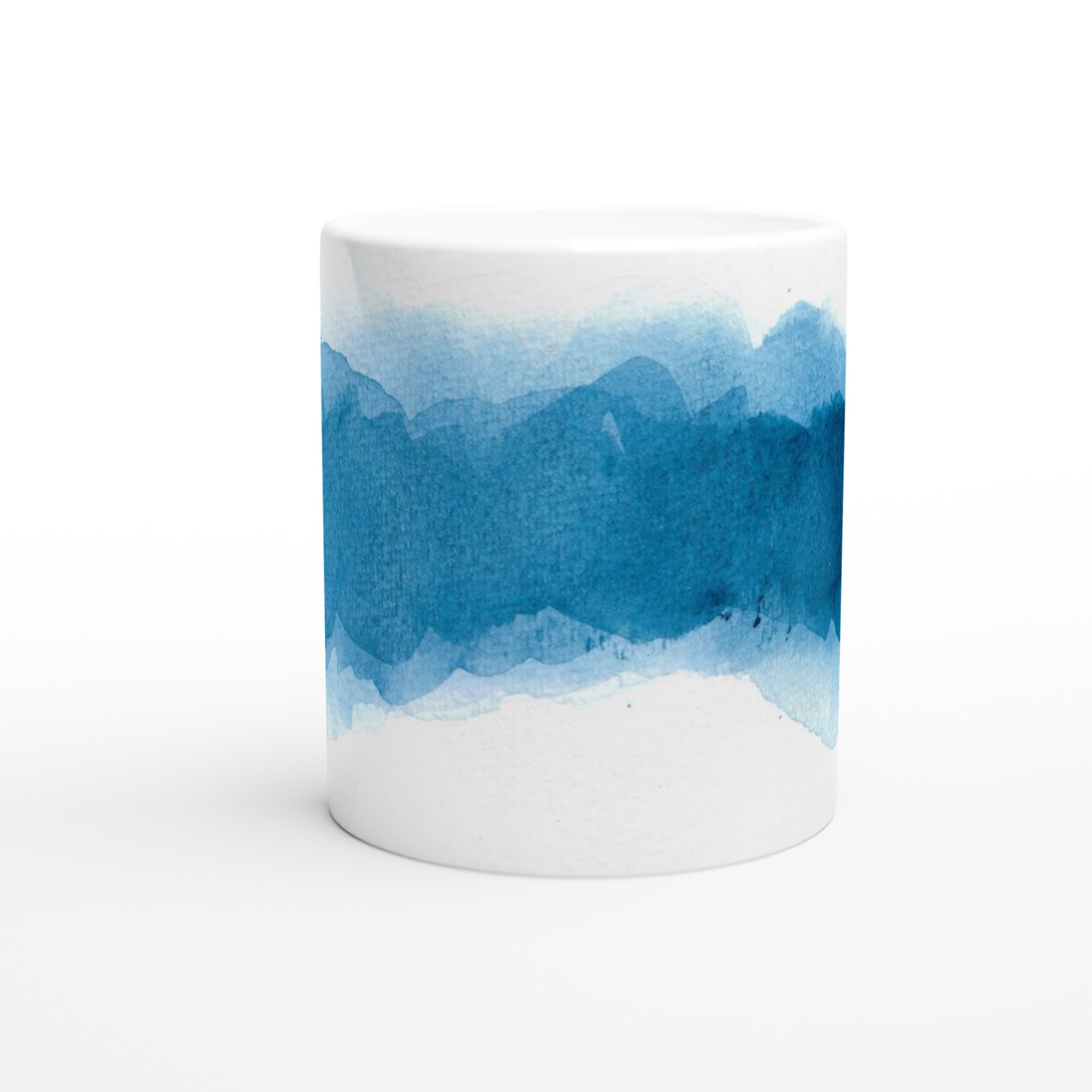 Vit 11oz keramisk mugg med djupblå aquarelldesign – välj bland sju levande keramfärger 8 ea15c27c-6d01-439b-a7a5-ab0cb2bf1777