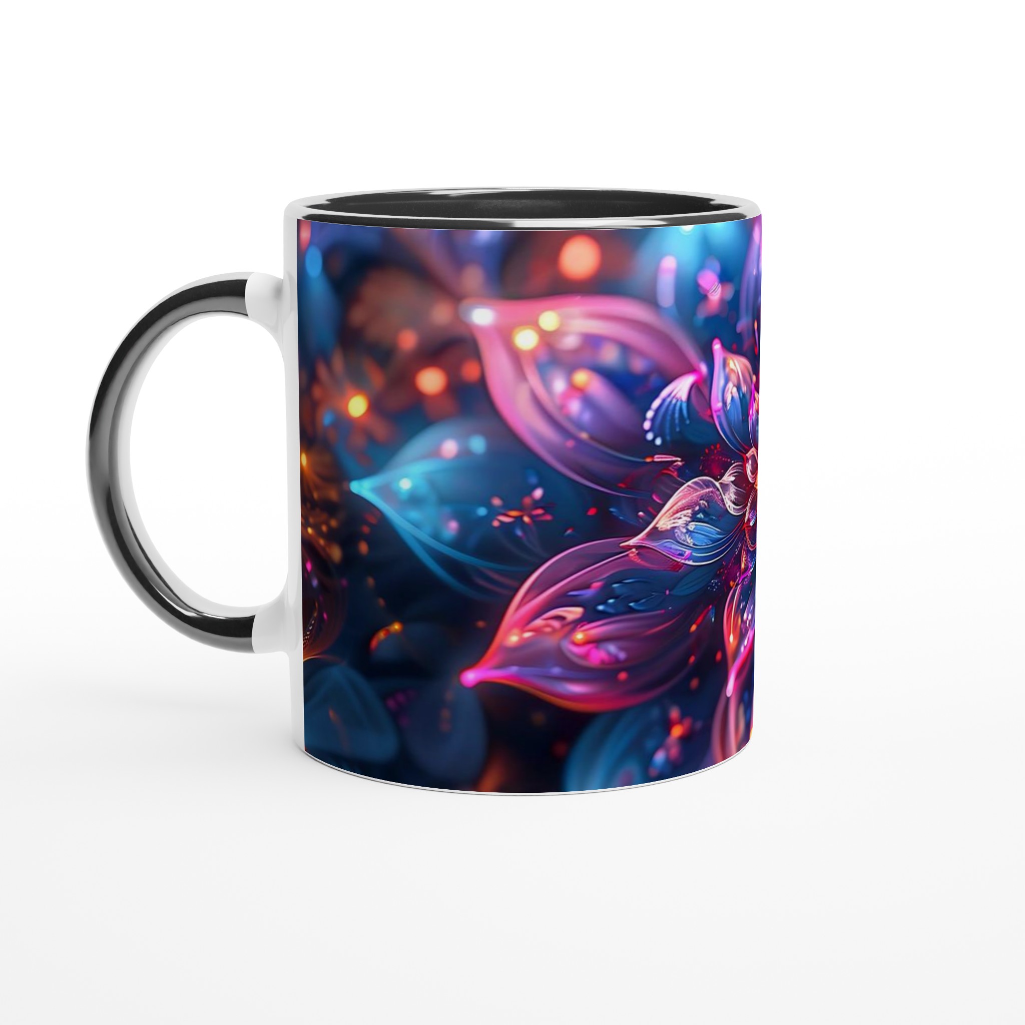 Abstrakt Fluorescerande Blomstermugg – Vibrerande 11oz Keramikmugg i ditt färgval 4 ea2659af-a7aa-4ed0-846f-ff5901973036
