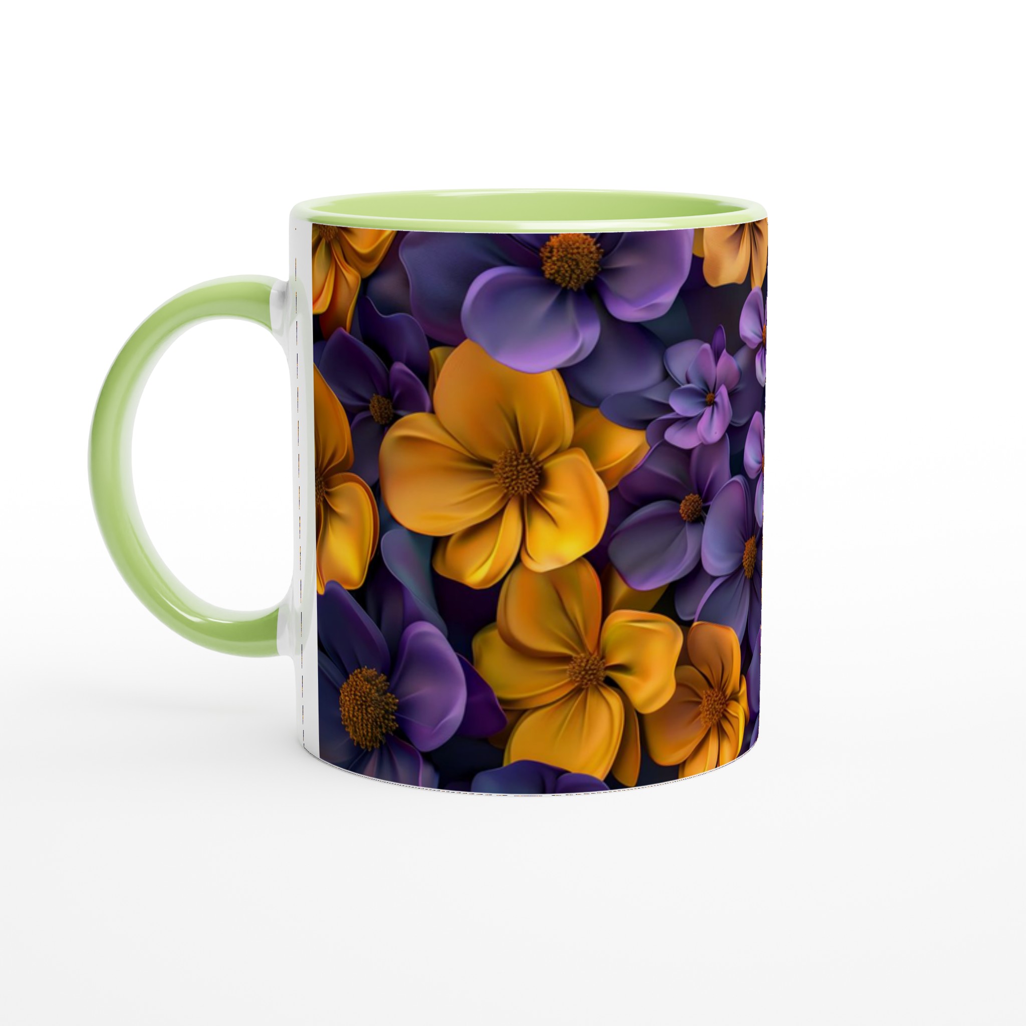 Ceramic Mug 11oz - Yellow & Purple Floral Blossom Design – Choose Your Ceramic Hue 7 ea51c475-2842-46e0-98f0-8a27f89bc78f