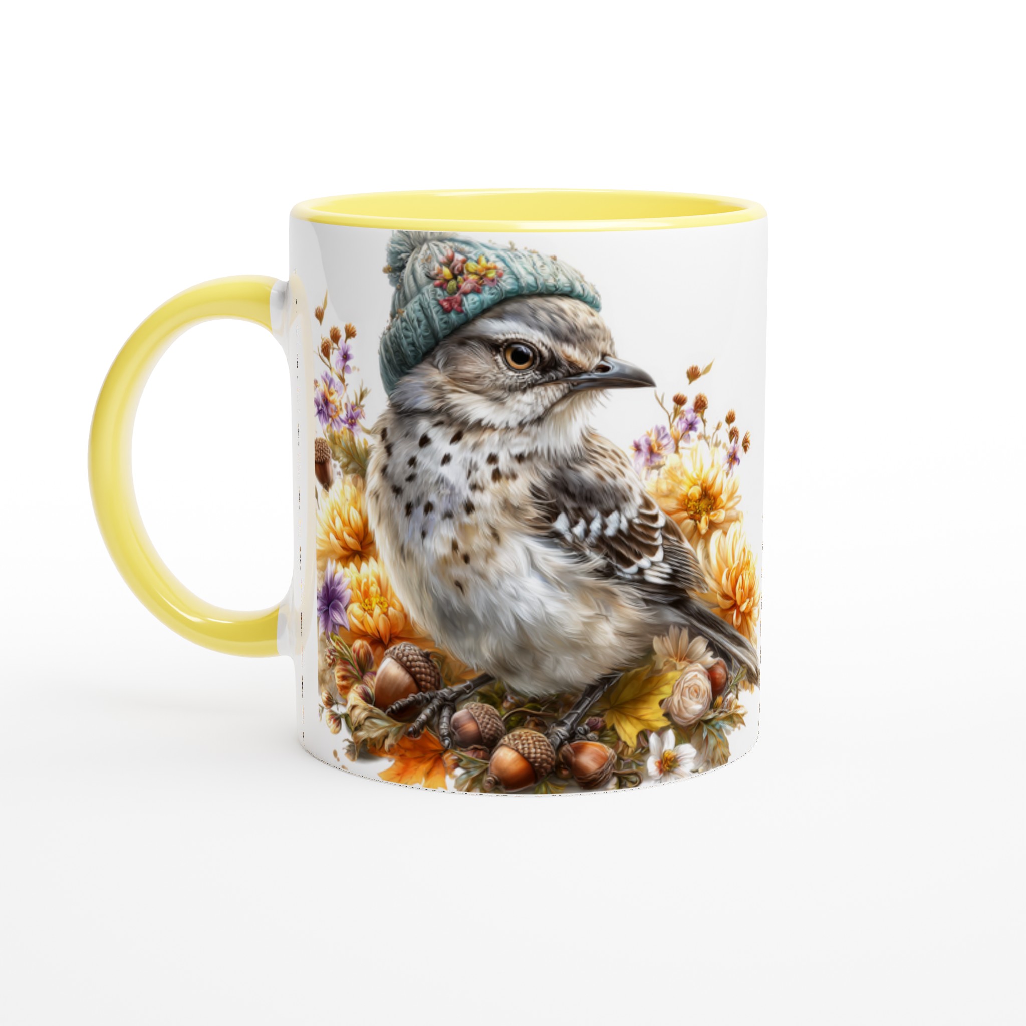 Vit 11oz keramisk mugg med charmigt fågelmotiv i mjuka höstfärger – välj din favoritfärg 3 ea83891e-c1fa-4355-a7fc-9c737e1e220d