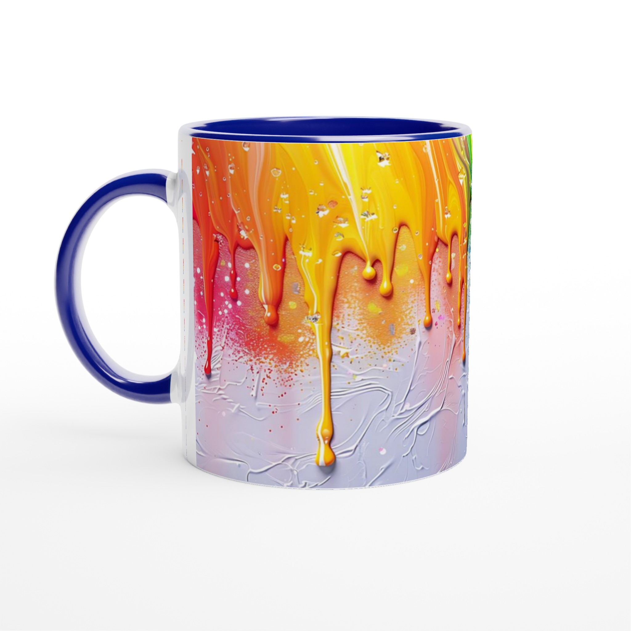 Livfull Vit 11oz Keramisk Mugg med Färgsprakande Drippande Konstmotif i Sju Färger 2 ea94be61-89f1-42bd-b13e-c922b44cfd70