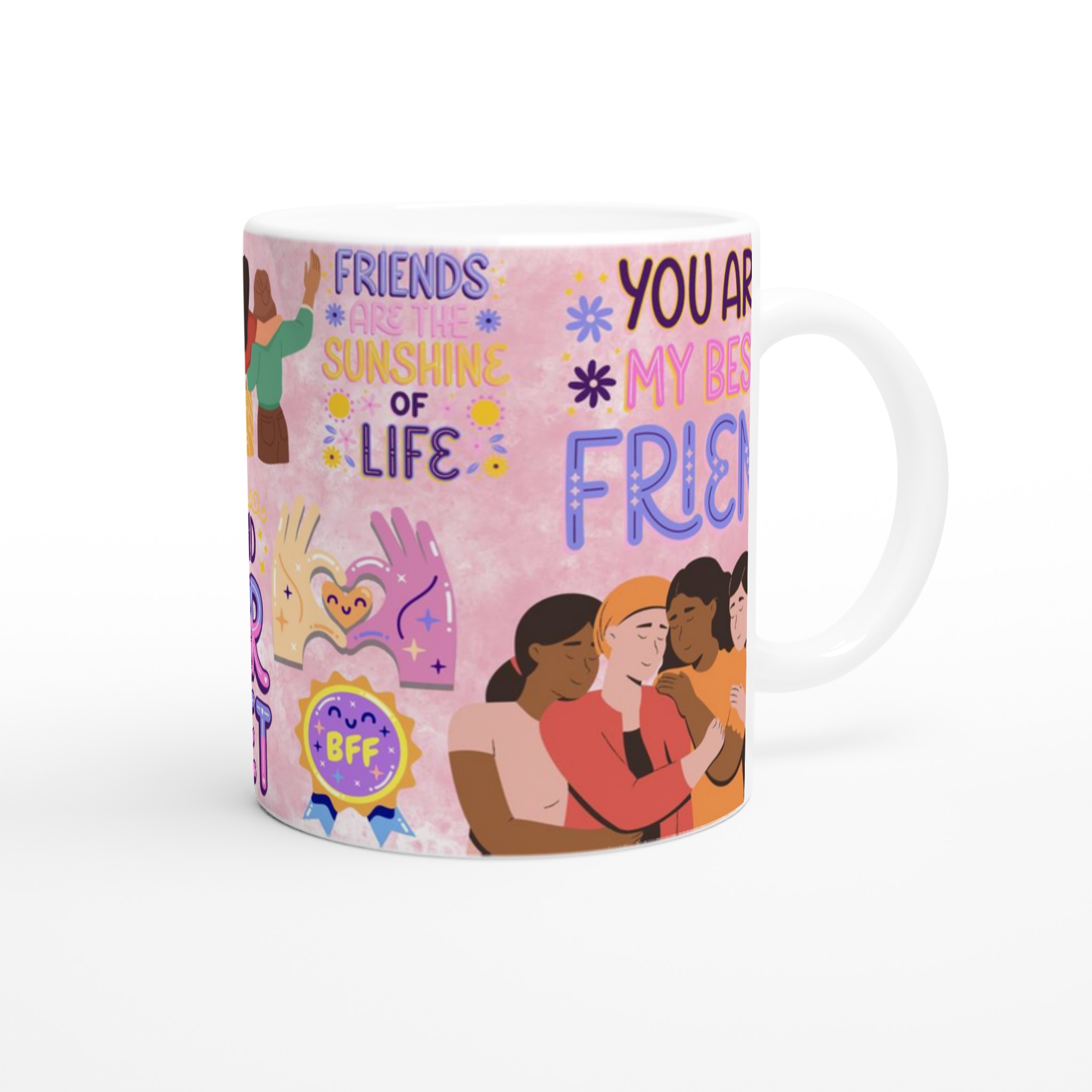 Vit 11oz keramisk mugg med bästa vänner-motiv i lekfulla pastellfärger 9 ea9ed207-4635-4bf5-adfc-a5c763086875