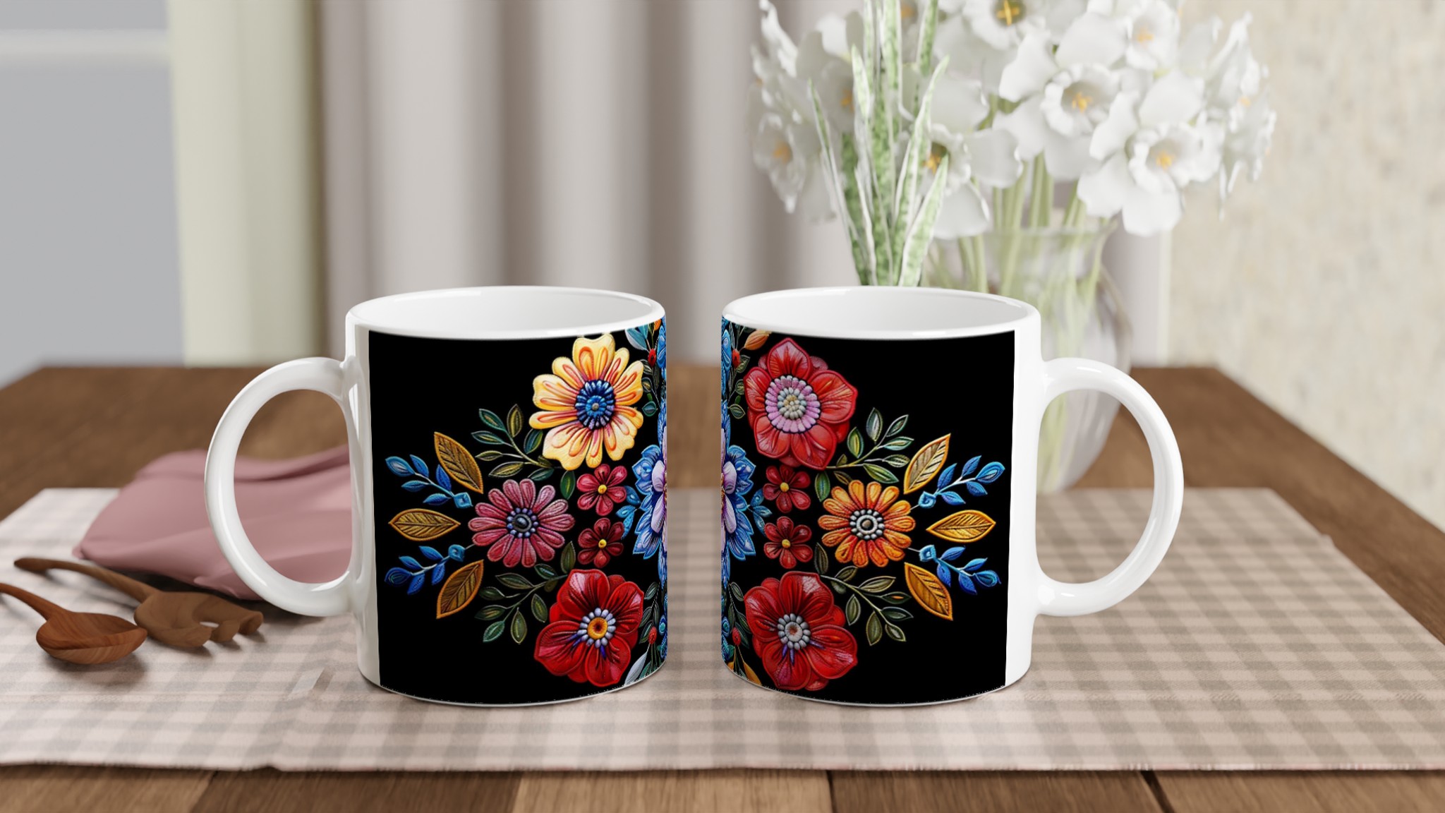 Färgglad Blommig Keramikmugg – Konstnärlig Design i 7 Livfulla Färger 10 eb078ffd-4a58-4b68-8180-e6641500e0e9