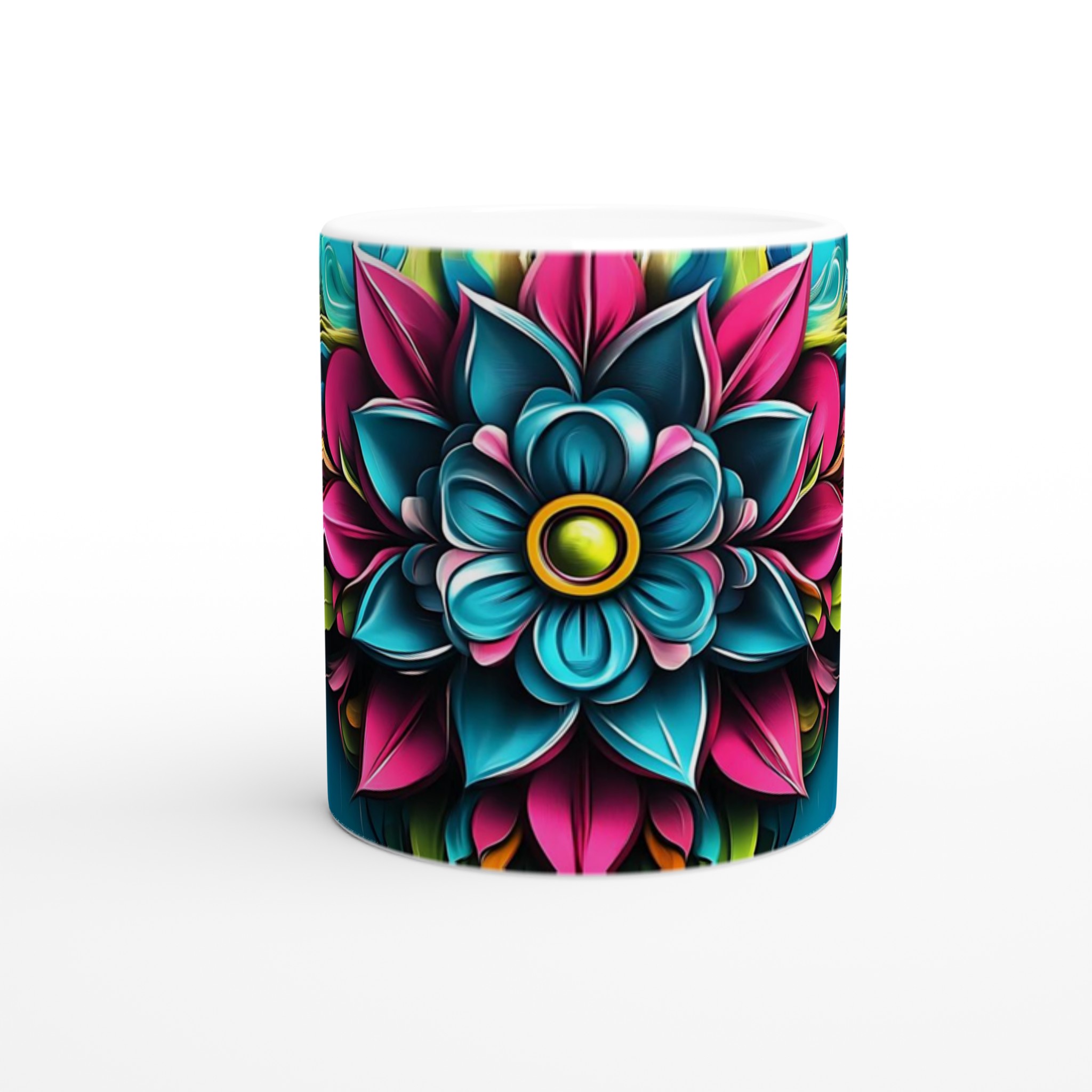 Abstrakt Mandala Blommig 11oz Keramisk Mugg – Färgglad Psykedelisk Konst för Ditt Fika 8 eb504556-492b-45ac-b6ea-3aaf76b80699