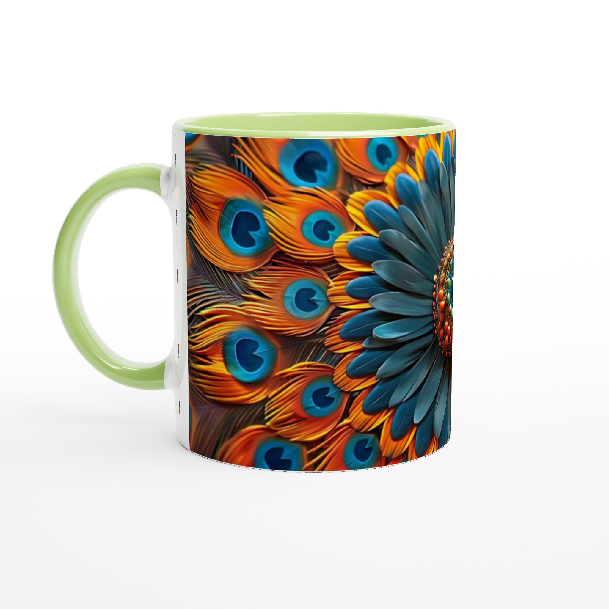 Påfågelinspirerad Keramisk Mugg 11oz - Konstnärliga Fjädrar i Starka Färger 7 eb614feb-187b-42a5-bf1c-9e1f36fef212