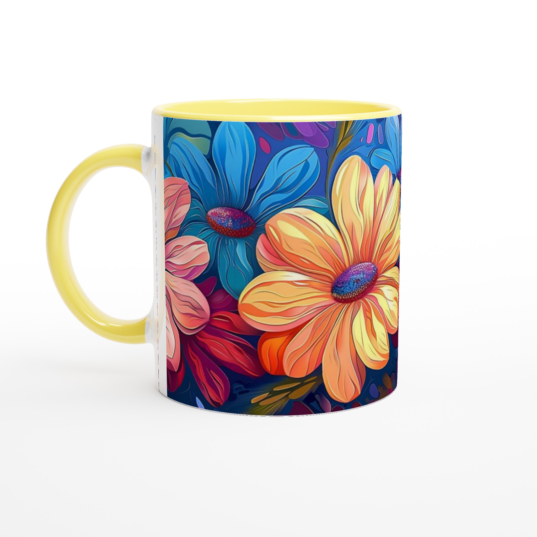 Färgglad Blommig 11oz Keramisk Mugg – Konstnärlig Design i Ditt Val av Färg 3 eb8d69c1-66e0-4ad8-b328-07a9919a9642