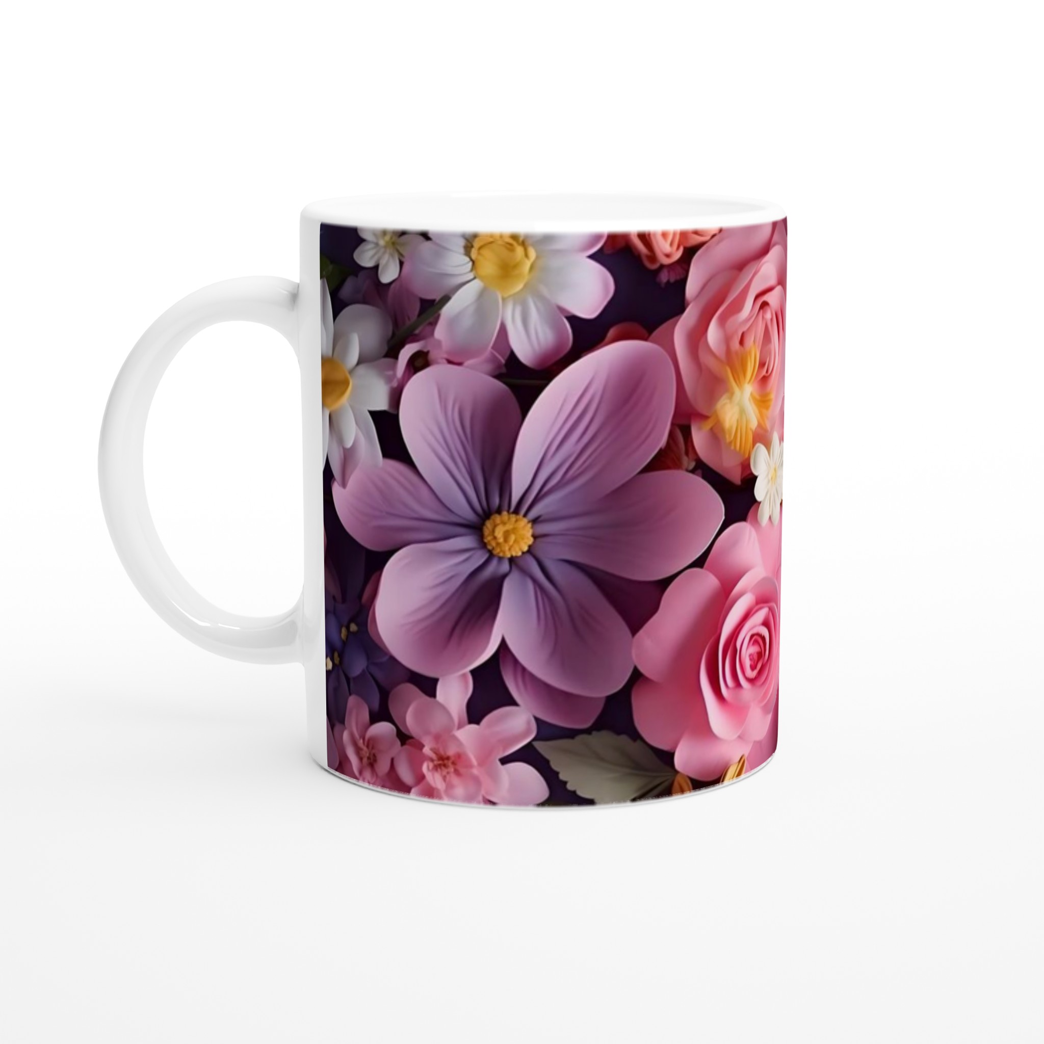 Vit 11oz keramisk mugg med blomsterdesign – välj bland sju livfulla färger 1 ebcf2ccb-59e1-455b-b620-1bb00b731d62