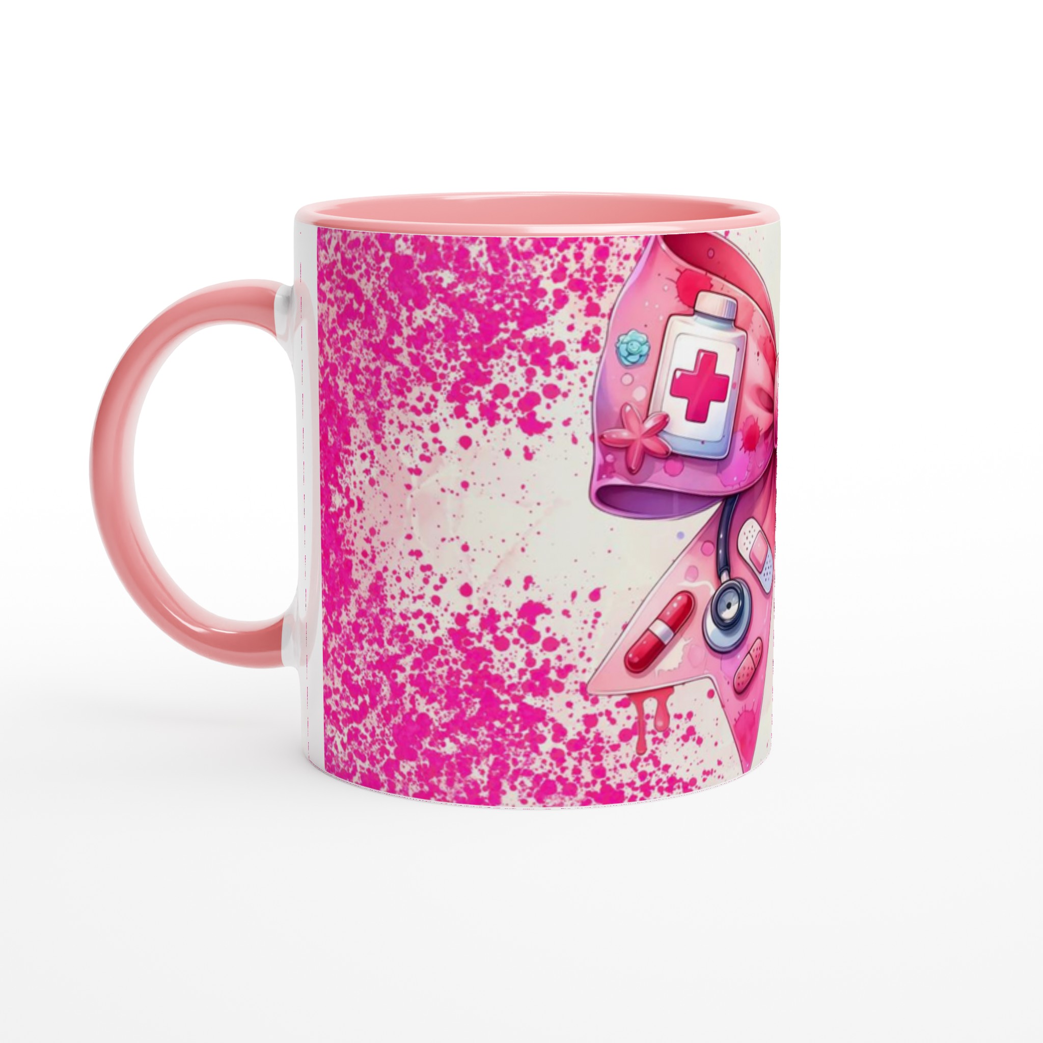 Vit 11oz keramisk mugg med rosa vårdhjälte-design – välj bland sju färgstarka keramikalternativ 6 ec0ff97e-7758-4d35-b2e9-f59e4e25954b