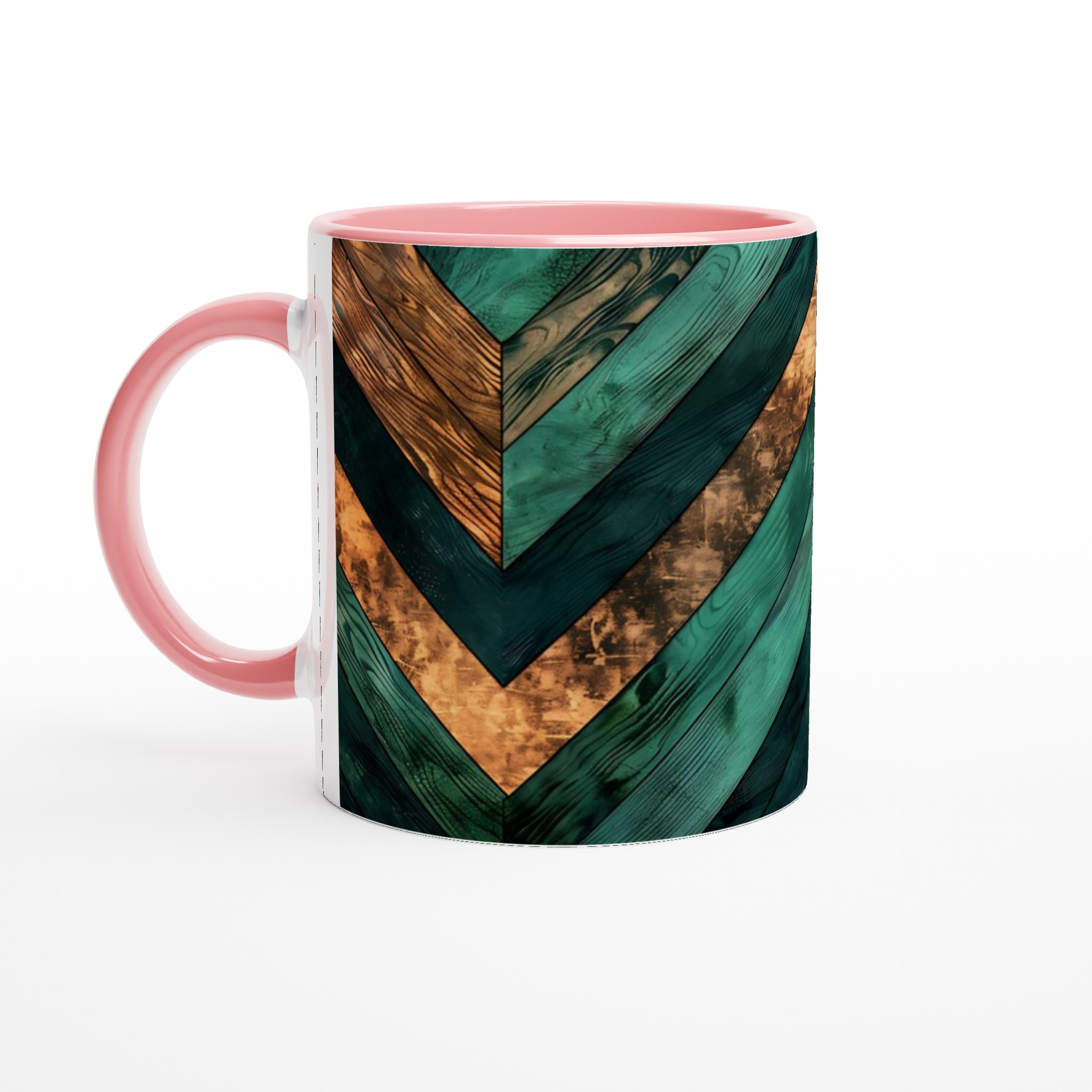 Vit 11oz keramisk mugg med geometriskt mönster i djupt grönt och koppartoner 6 ec54ad42-b9a4-42ed-ad08-6e19e846f1f0
