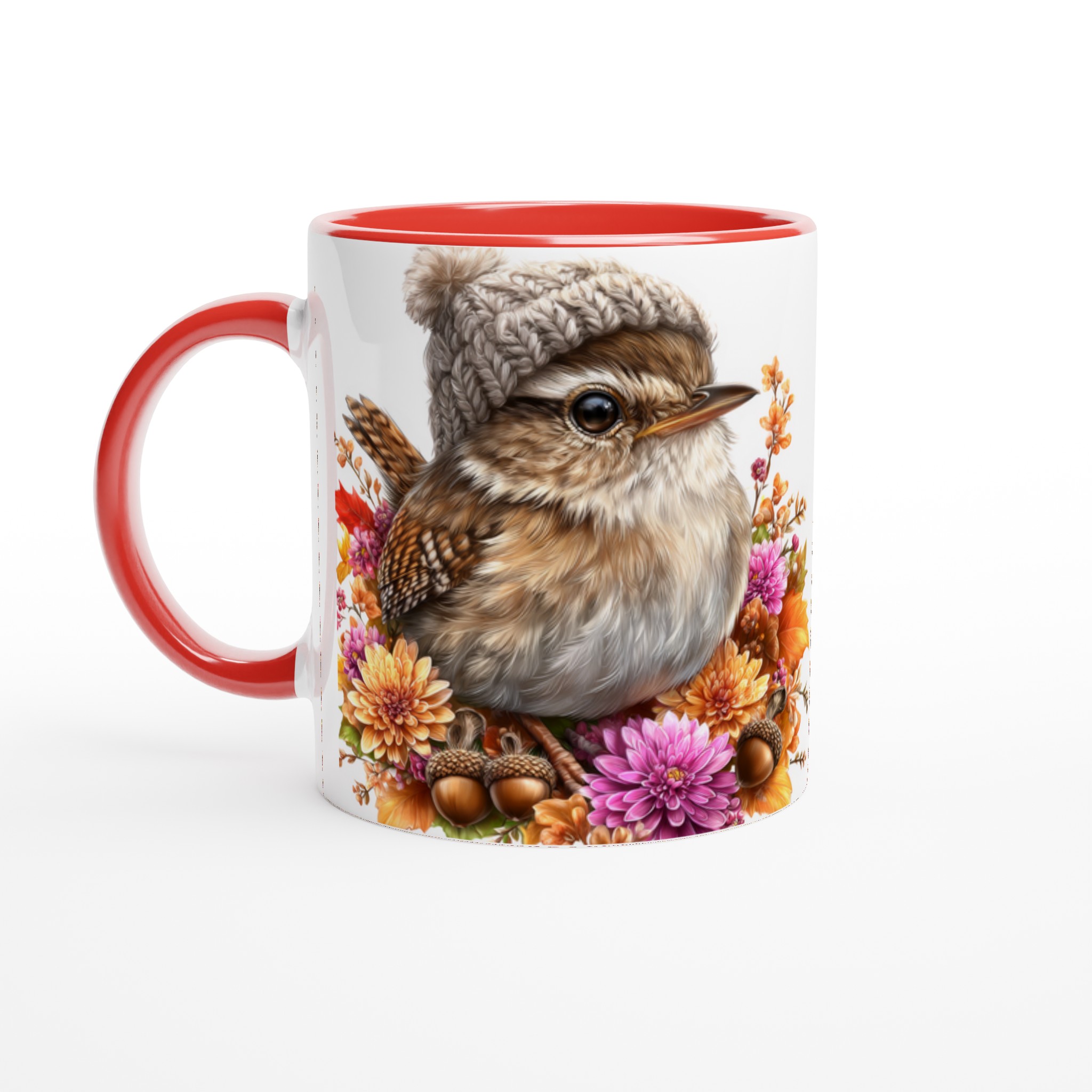 Vit 11oz keramisk mugg med höstinspirerat fågelmotiv i väljbar keramikfärg 5 ec8ca7f6-dfc1-4763-bd68-b01792b67ef2
