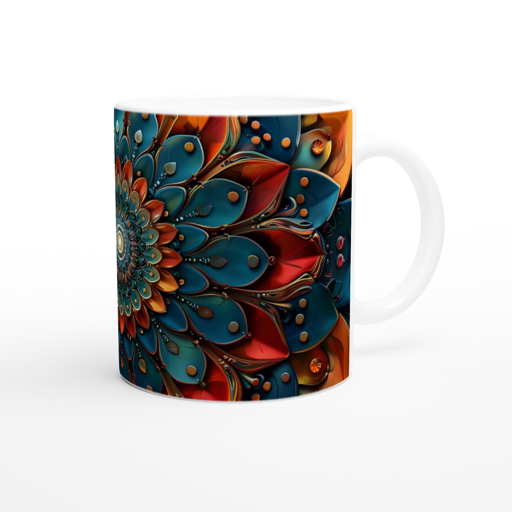 Abstrakt Mandala Konst Mugg – Levande Keramisk Kaffemugg med Djupa Blå & Orange Toner 9 ecc20960-5838-498d-b41e-2c5d38253133