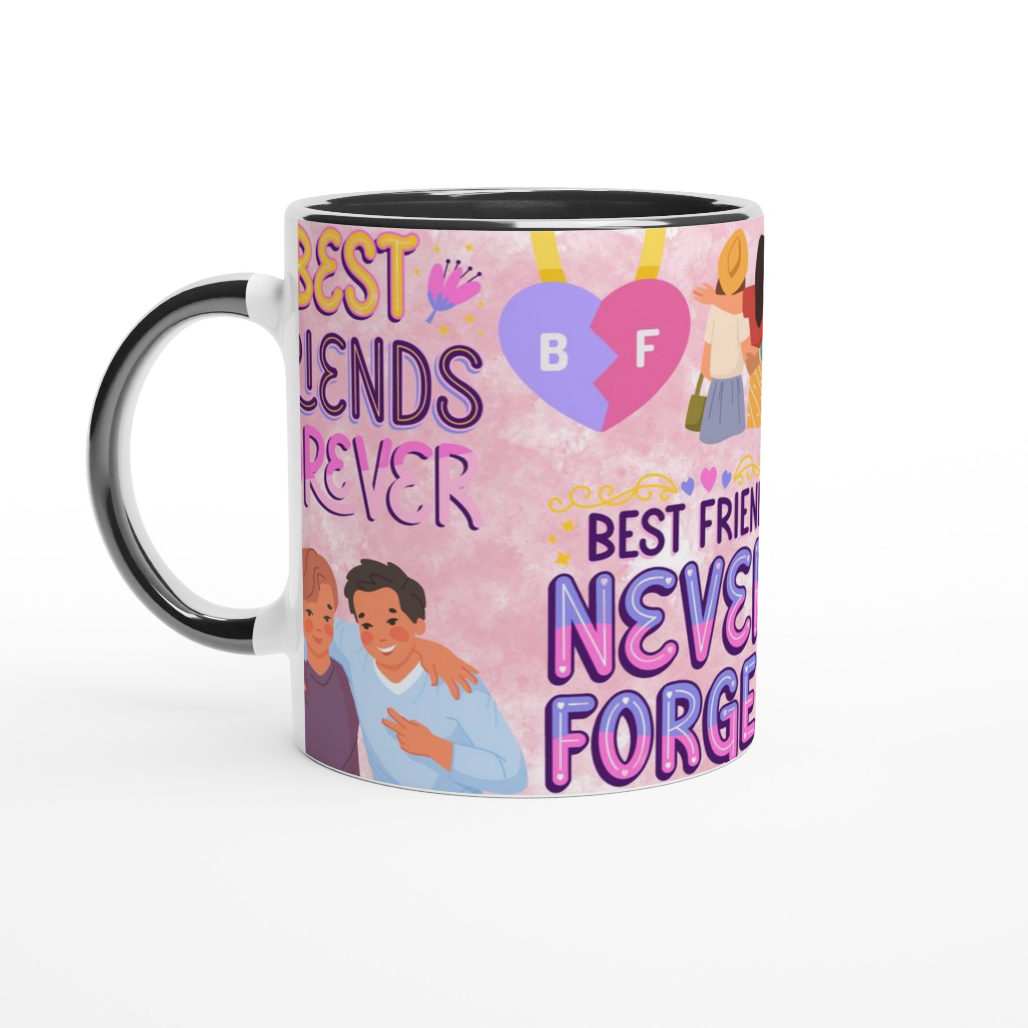 Vit 11oz keramisk mugg med bästa vänner-motiv i lekfulla pastellfärger 4 ecd207cf-b93d-4470-b2c4-ad5fae015b00