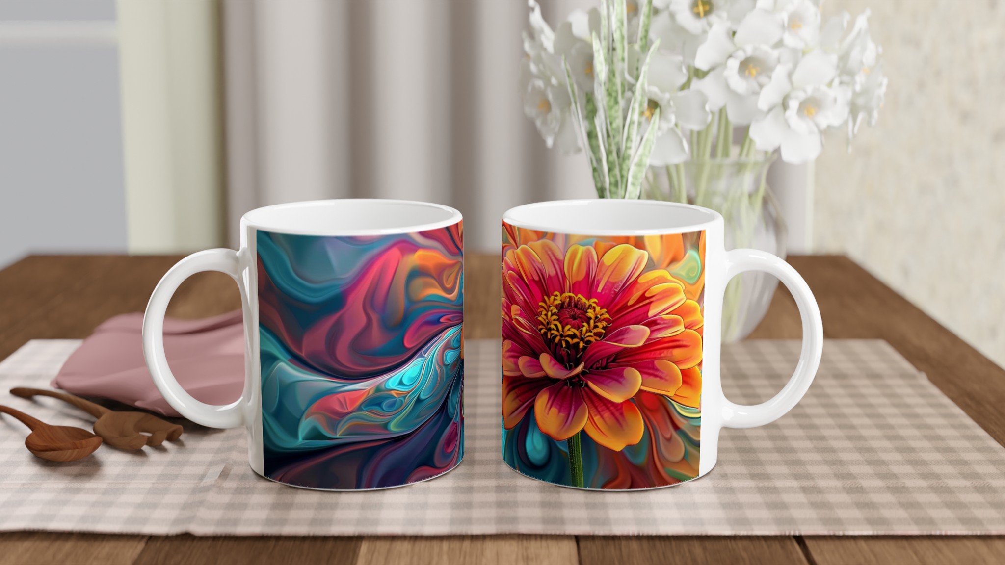 Abstrakt Blomsterprakt Mugg – Färgglad 11oz Keramikmugg i ditt val av 7 nyanser 10 ed9ac87a-11ab-4fde-8271-2e2ca5343bb3