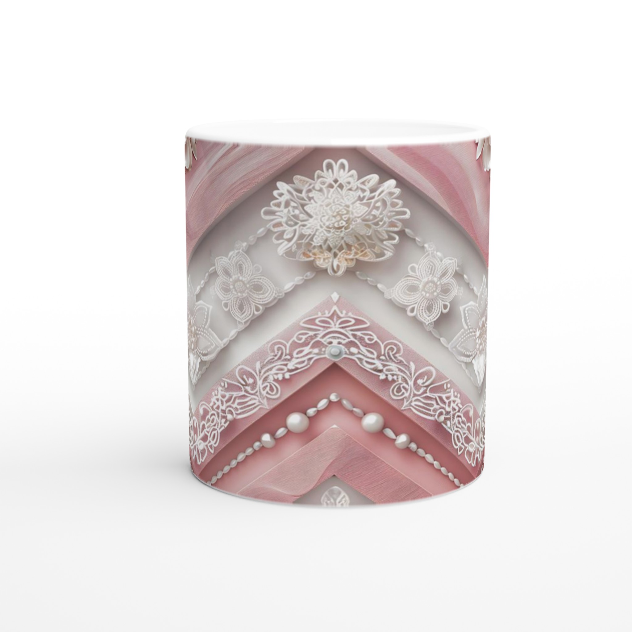 Vit 11oz keramisk mugg med elegant rosa och pärlinspirerat mönster – välj din favoritfärg 8 eda1be1b-de4e-4b54-8cdc-d676f7ee7be5