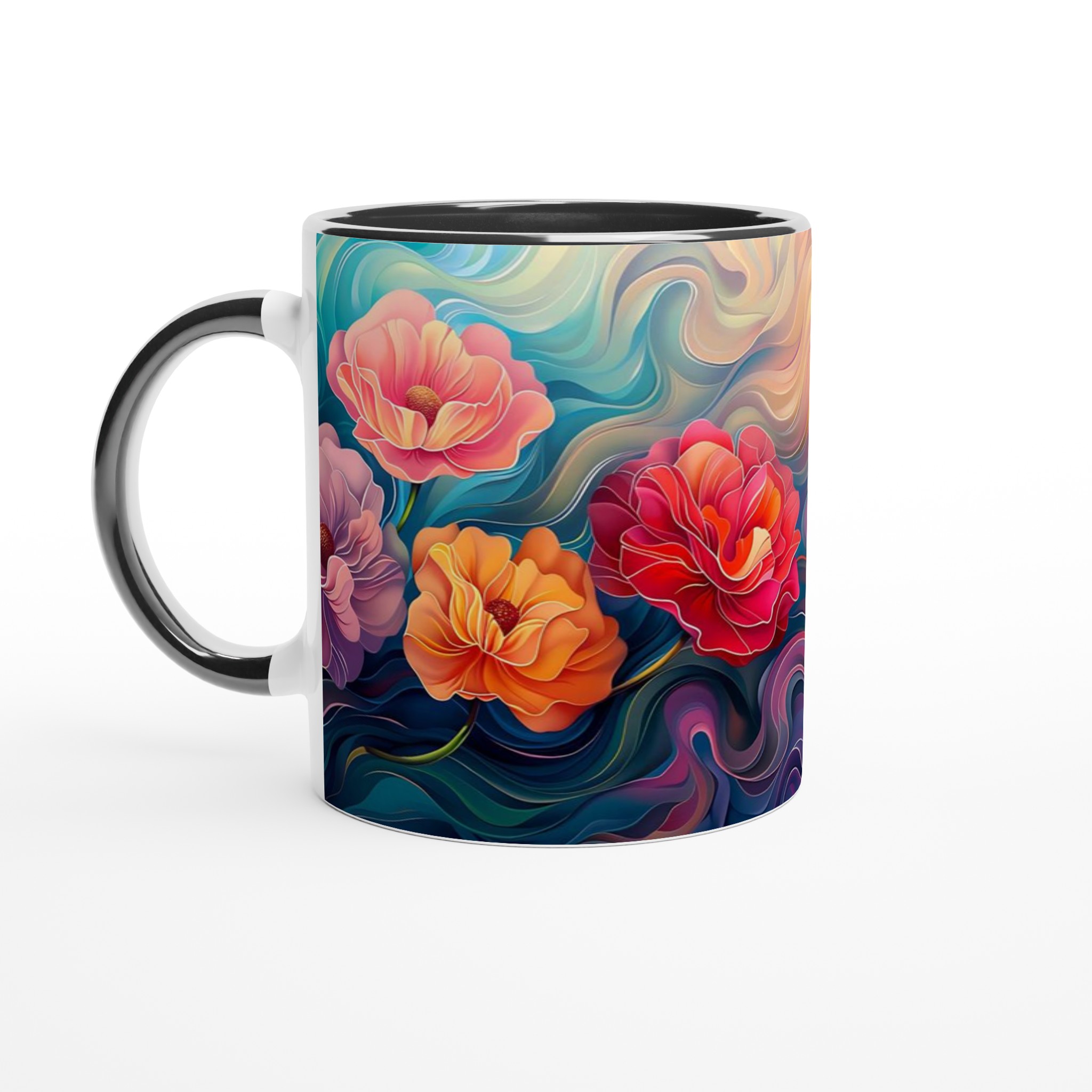 Abstrakt Blomster Keramikmugg – Konstnärlig Kaffestund i Valfri Färg, 11oz 4 edc6300a-129d-431b-900d-258cbf70e0ce