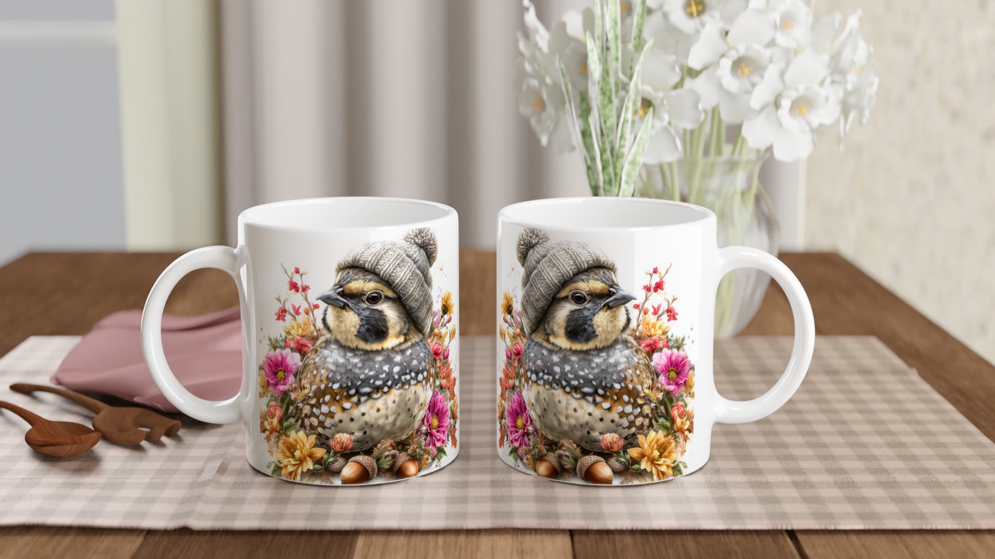 Vit 11oz keramisk mugg med charmigt vinterfågelmotiv i valfri färg 10 edd52e89-f3c7-4ba6-99c3-2e83dd85dd0f