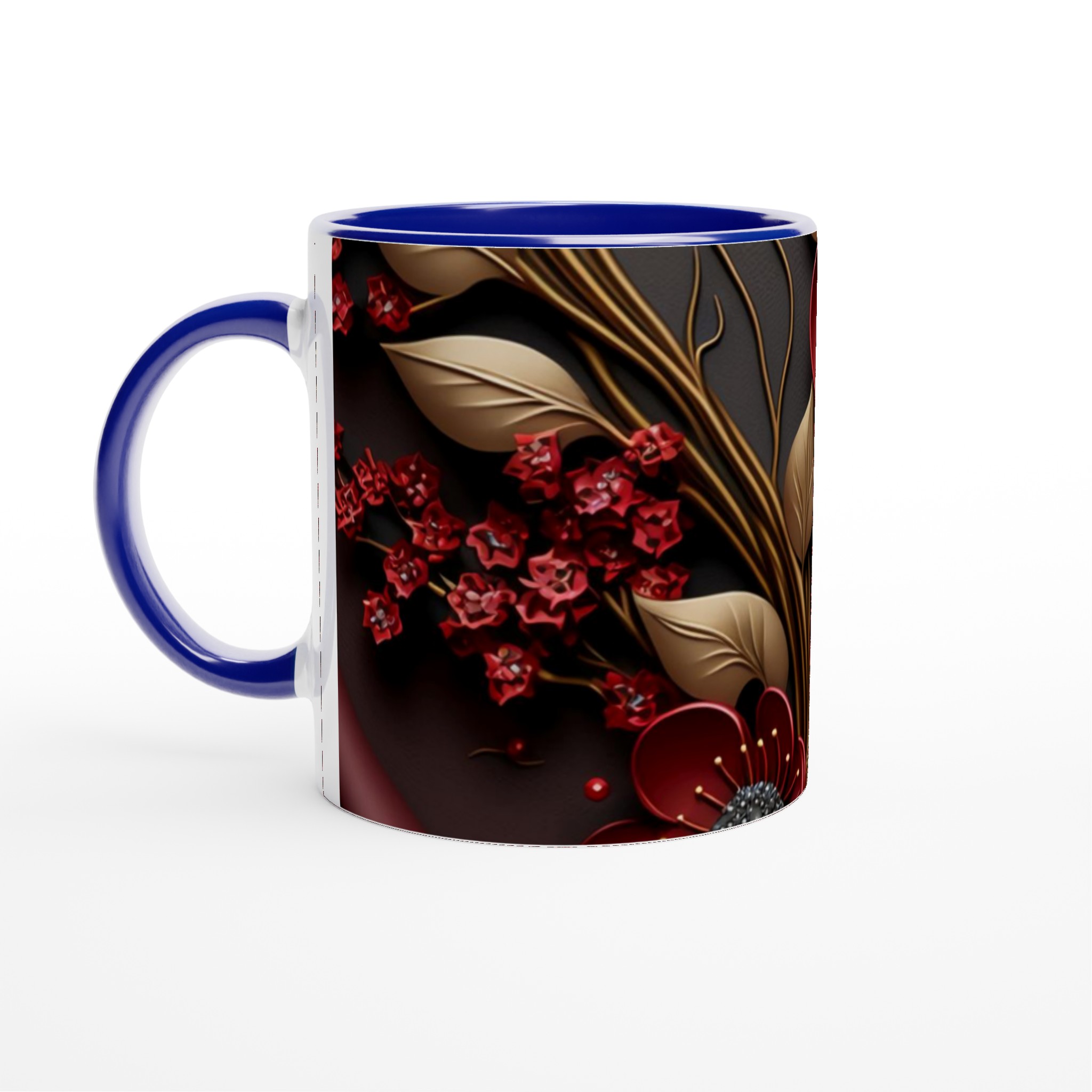 Vit 11oz keramisk mugg med elegant röd och guld blommönster – välj bland sju stilfulla färger 2 ede11e48-bfab-45e9-bc4b-3dcdf9d604ce
