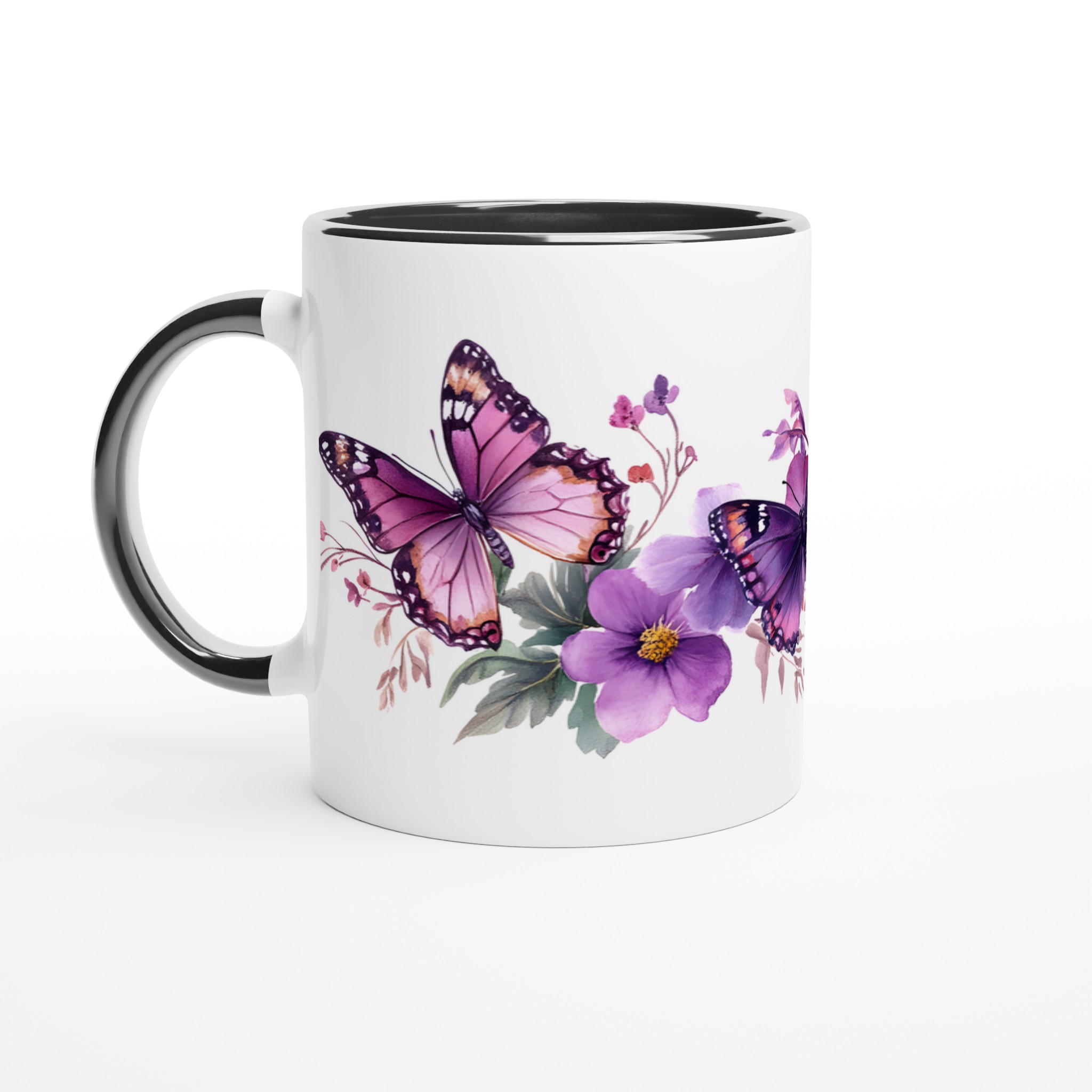Fjärilsdröm Keramikmugg - Lyxigt Lila Blomster & Fjärilstryck, 11oz Favoritmugg i Valfri Färg 4 ee46af3d-a241-452d-b4d8-882087196b8e
