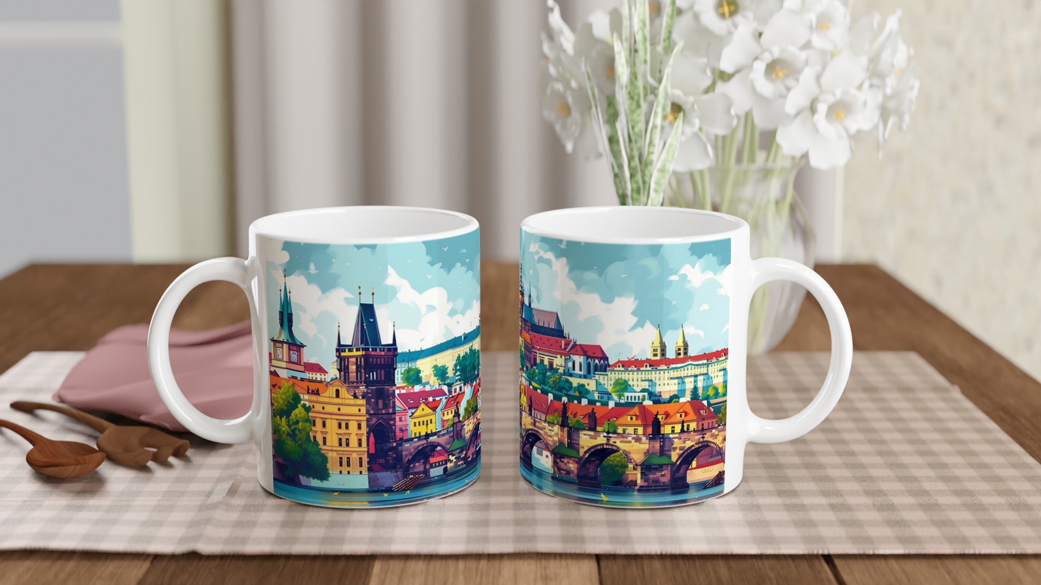 Prague Cityscape Illustration Mugg – Färgstark Keramikmugg, Välj din färg! 11 ee4e1844-9182-4068-be8b-568646946296