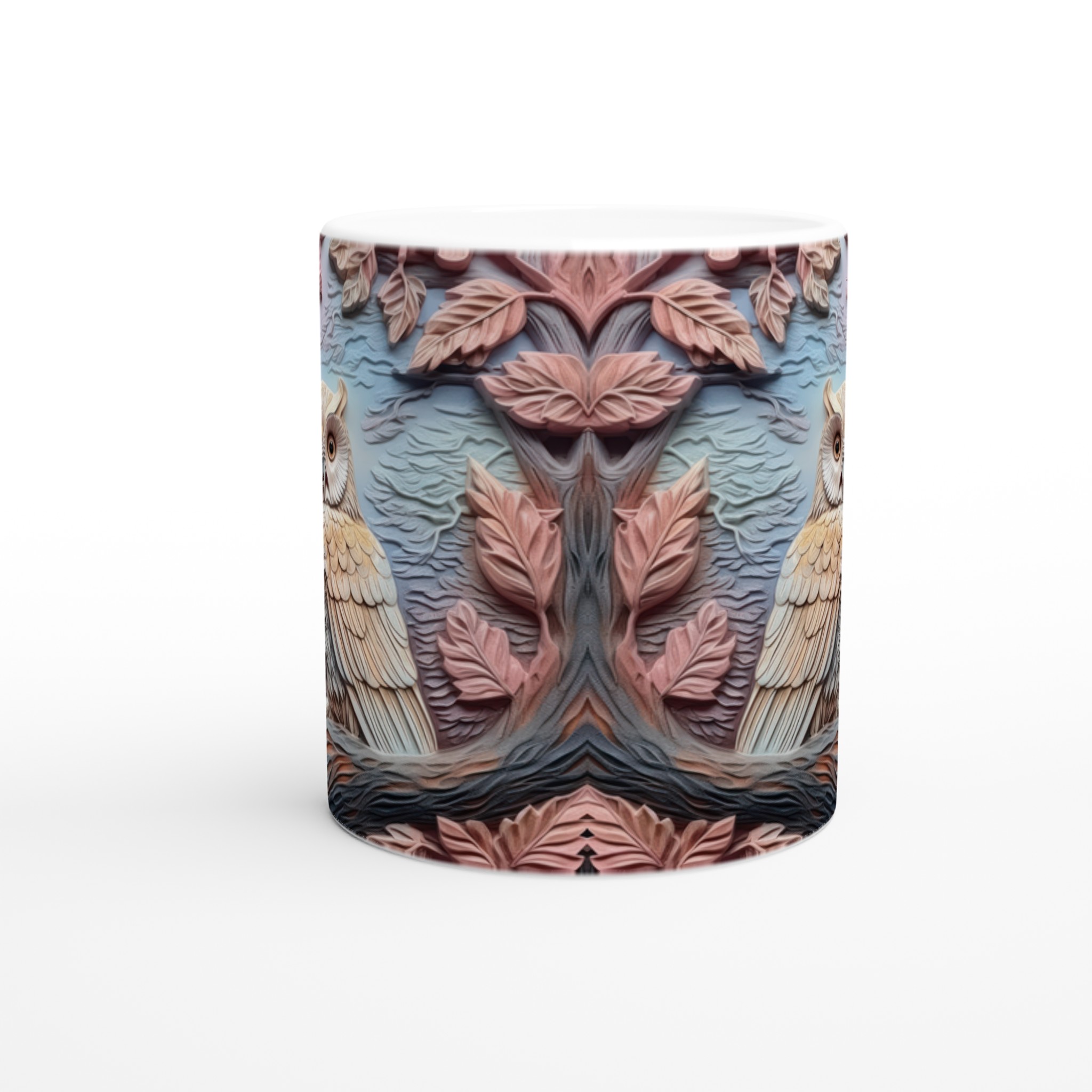 Vit 11oz keramisk mugg med elegant ugglemotiv i dämpade pastelltoner – välj din favoritfärg 8 eec61f3f-7440-449d-9735-85174967a02b