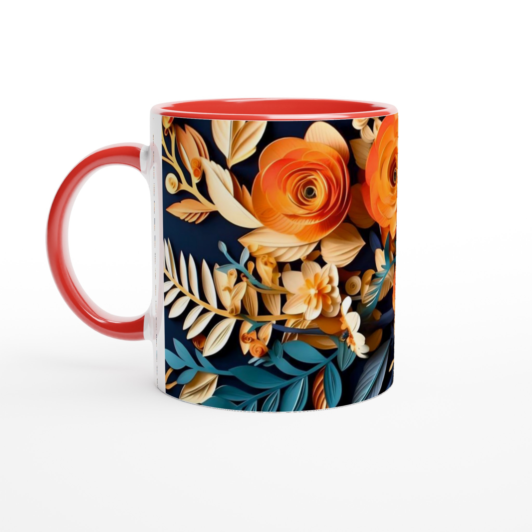 Vit 11oz keramisk mugg med utsökta blommotiv i mjuka hösttoner 5 ef33670b-990f-4acf-ad68-e1355ed62dc0